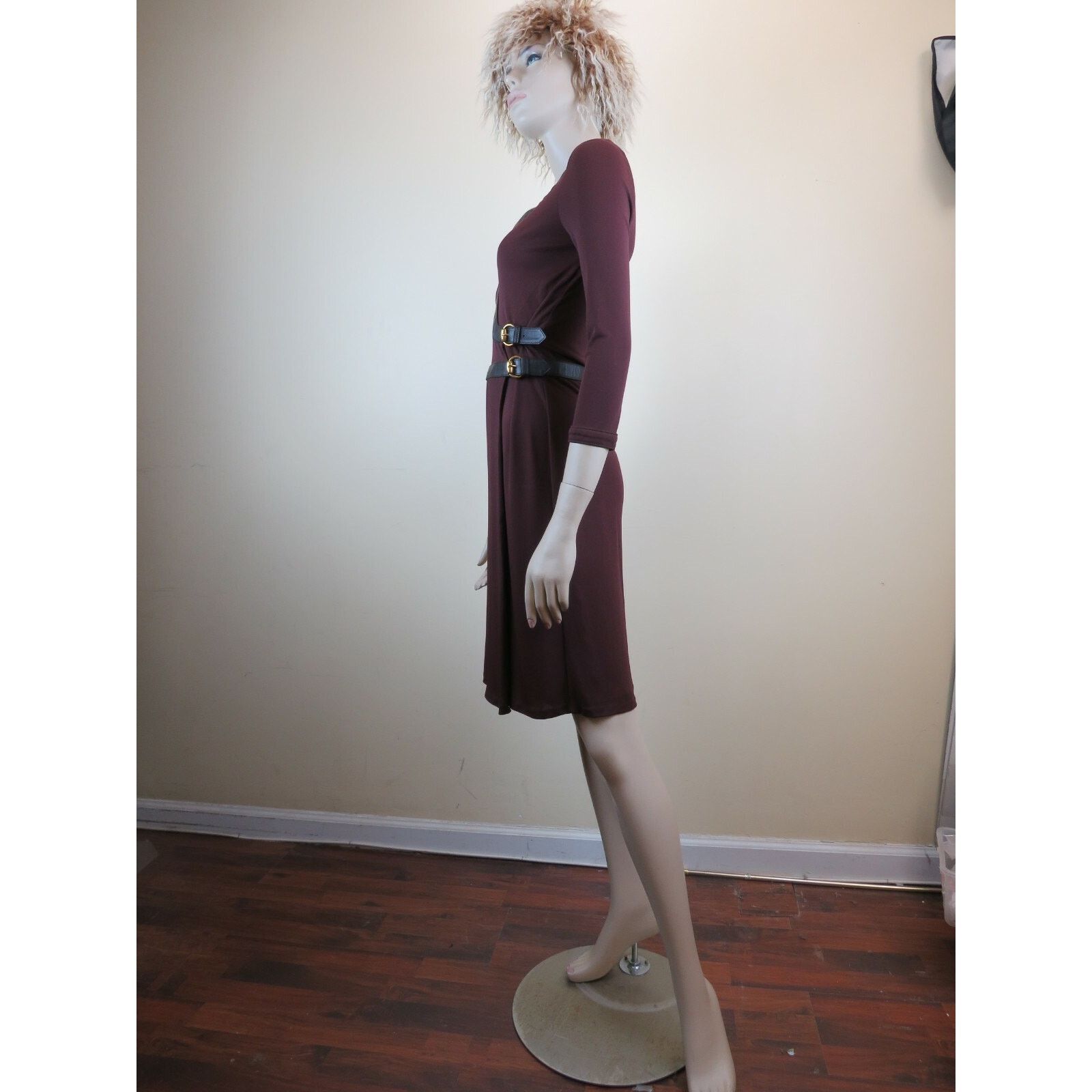 Gucci GUCCI WOOL BURGUNDY LEATHER SLEEVES GOLD BUCKLES DRESS 38 IT Size M / US 6-8 / IT 42-44 - 11 Thumbnail