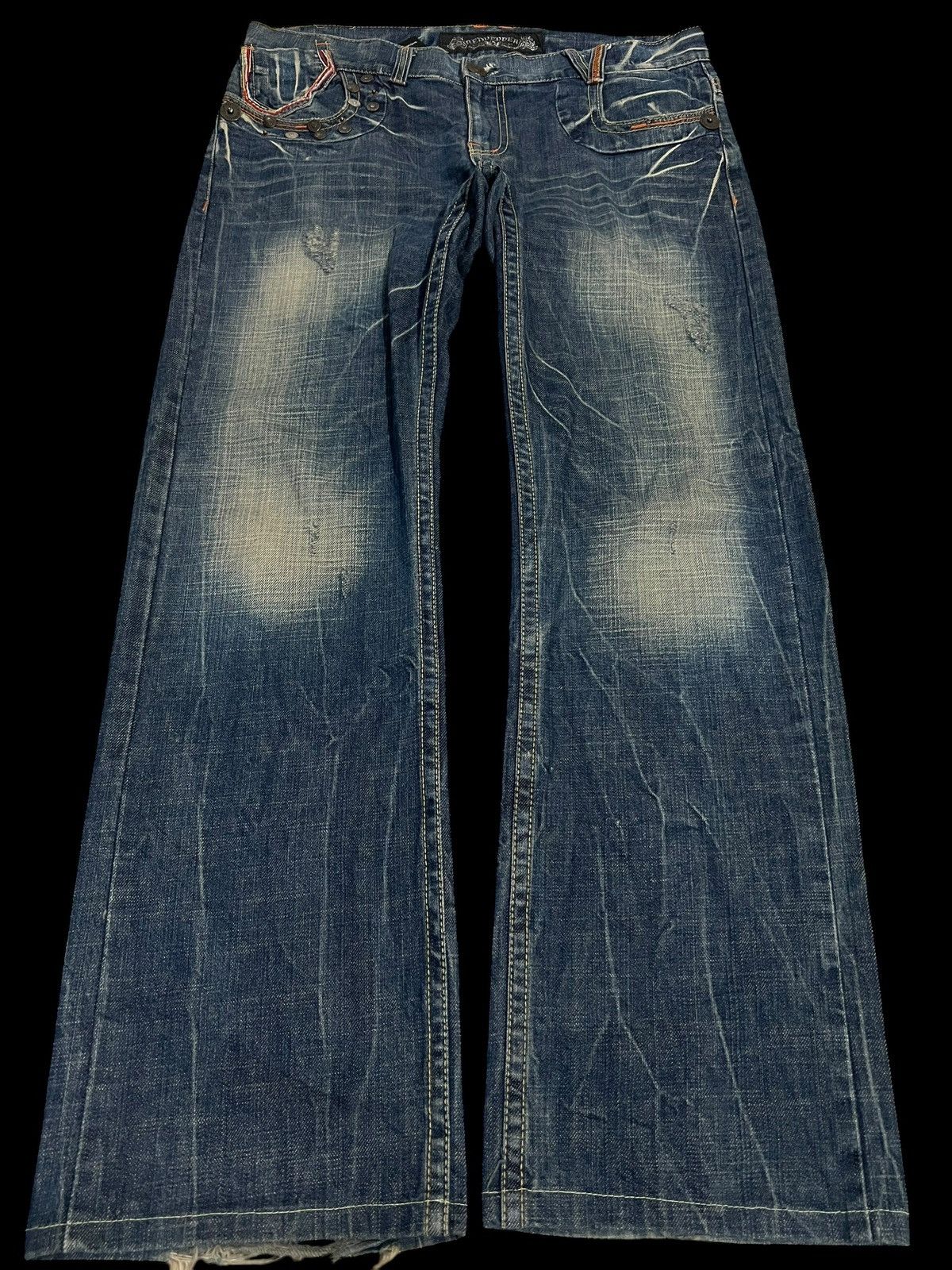 If Six Was Nine × Japanese Brand FLARE 90’s RED PEPPER CLAW DISTRESS JEAN Size US 35 - 1 Thumbnail