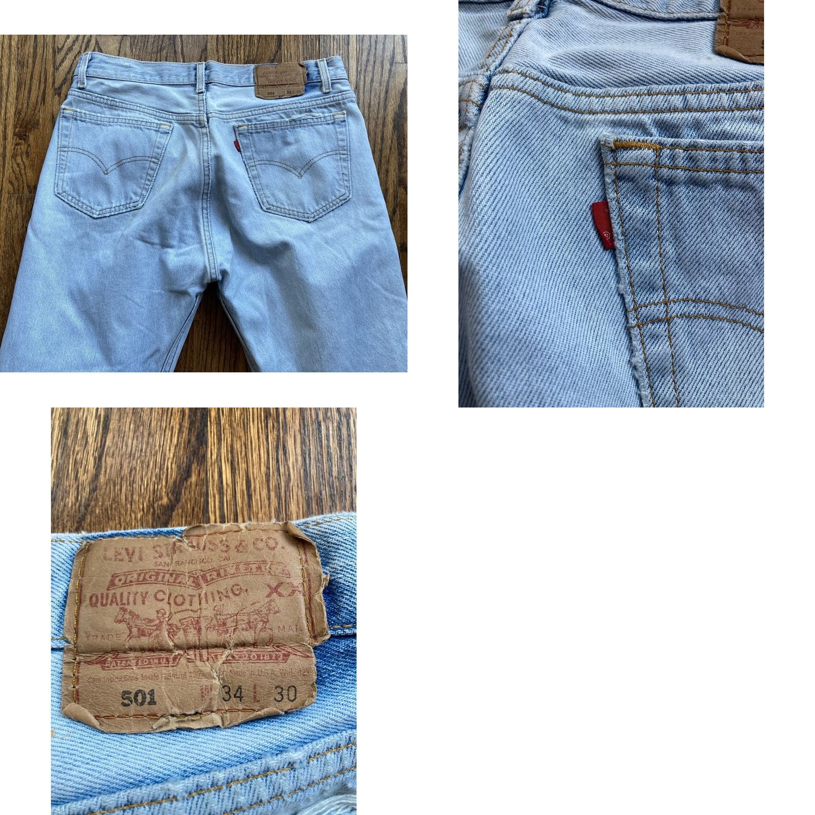 Levi's VTG Levis 501 Jeans Mens 32x29 Made in USA Blue Light Wash Thrashed Distressed Size US 34 / EU 50 - 9 Thumbnail