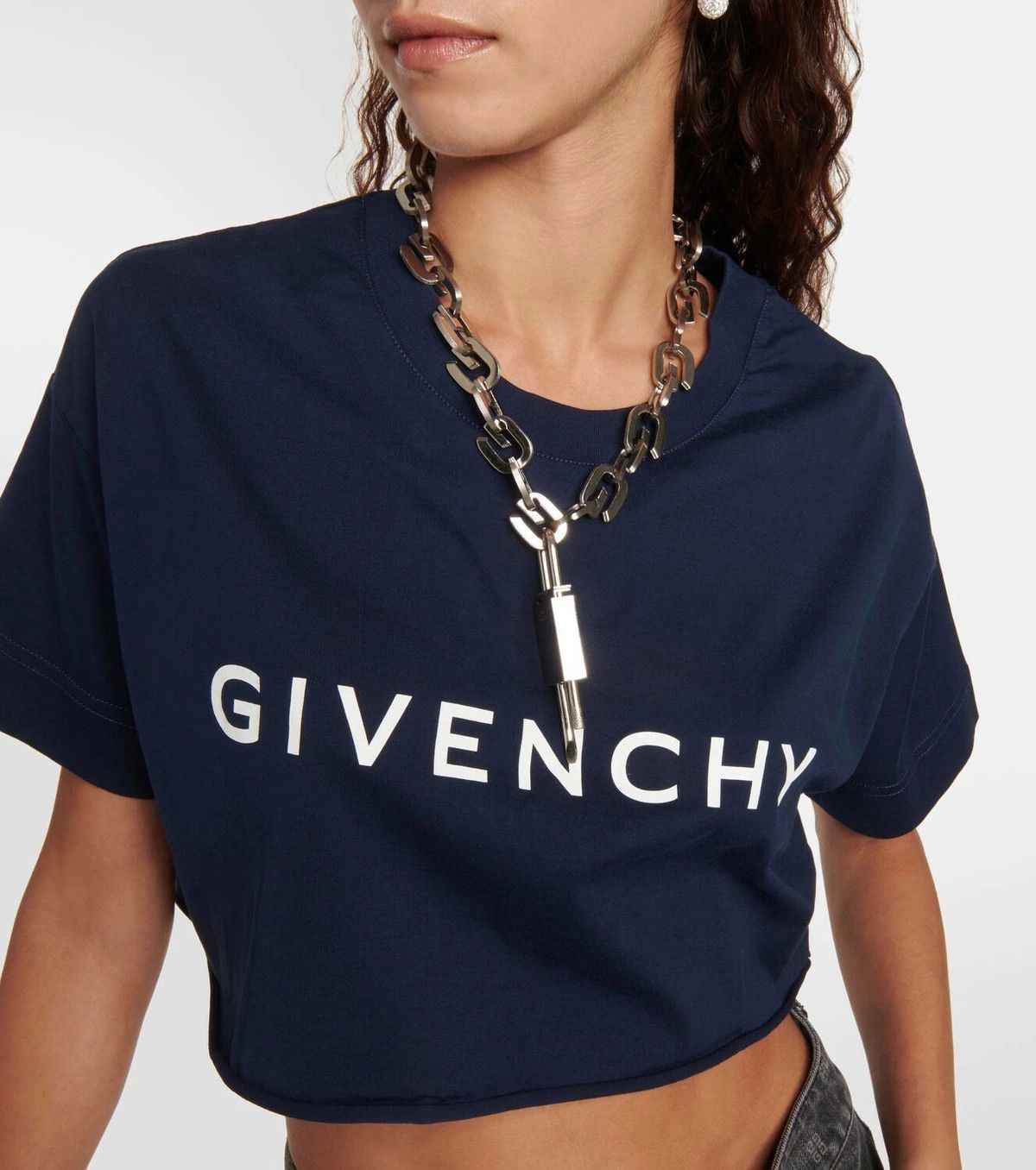 Givenchy o1srvl11e0625 Cropped Cotton Jersey T-Shirt in Navy Blue Size XXL / US 16-18 / IT 52-54 - 5 Thumbnail