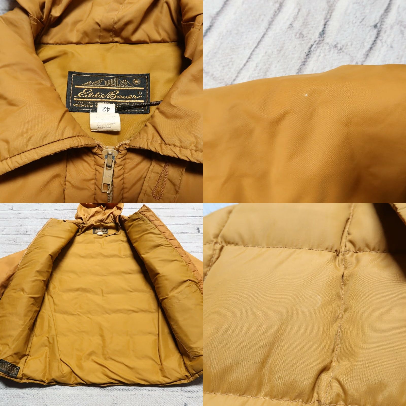 Eddie Bauer VINTAGE Eddie Bauer Quilted Down Jacket Men's Mustard 42 Nylon Skyliner Goose Rising Sun 70s Size US XS / EU 42 / 0 - 8 Thumbnail