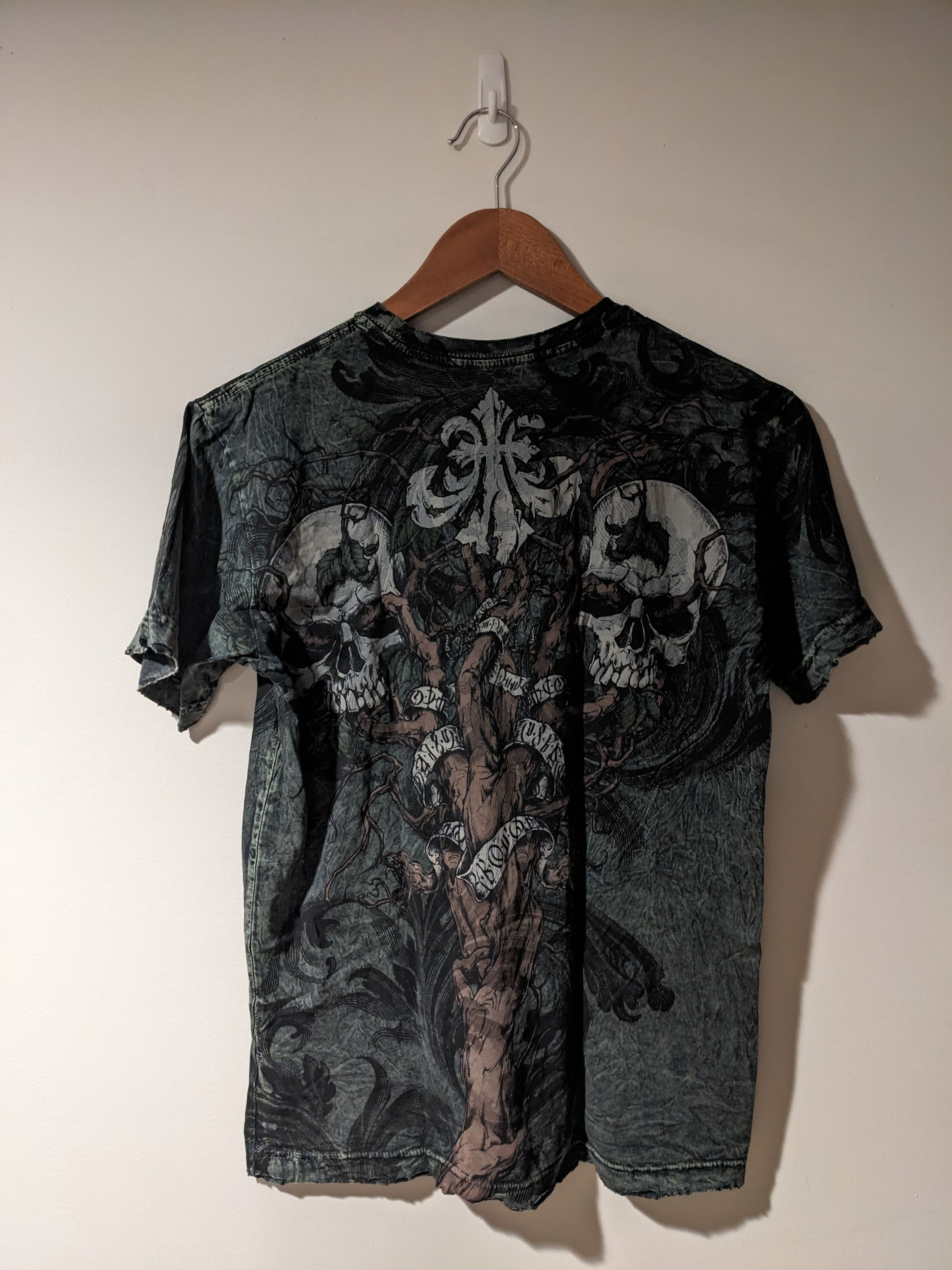 Affliction × Vintage Vintage Affliction Skull Forest Woods Black T-shirt Size US S / EU 44-46 / 1 - 8 Thumbnail