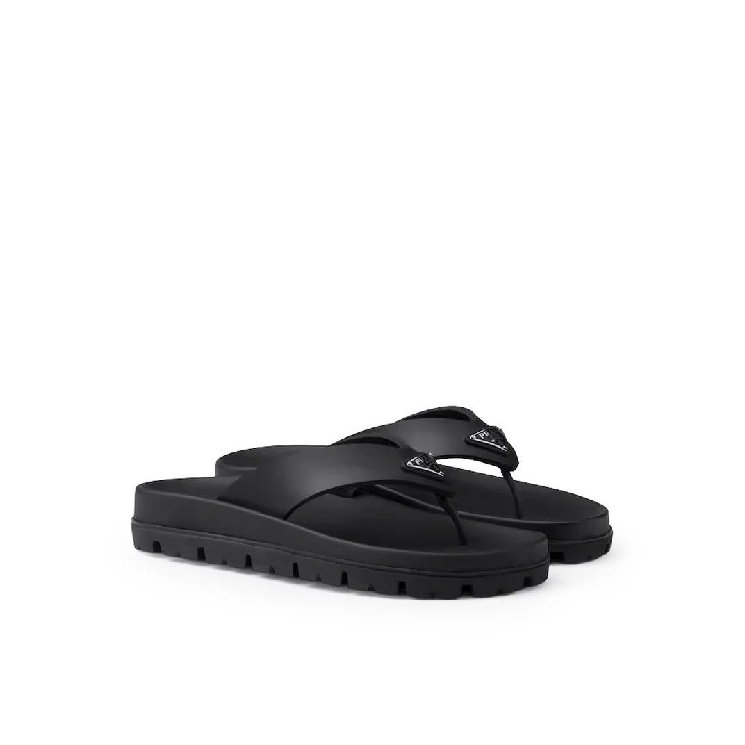Prada PRADA $750 Black Rubber Thong Sandals New And Authentic (Wom Size US 7 / IT 37 - 1 Thumbnail