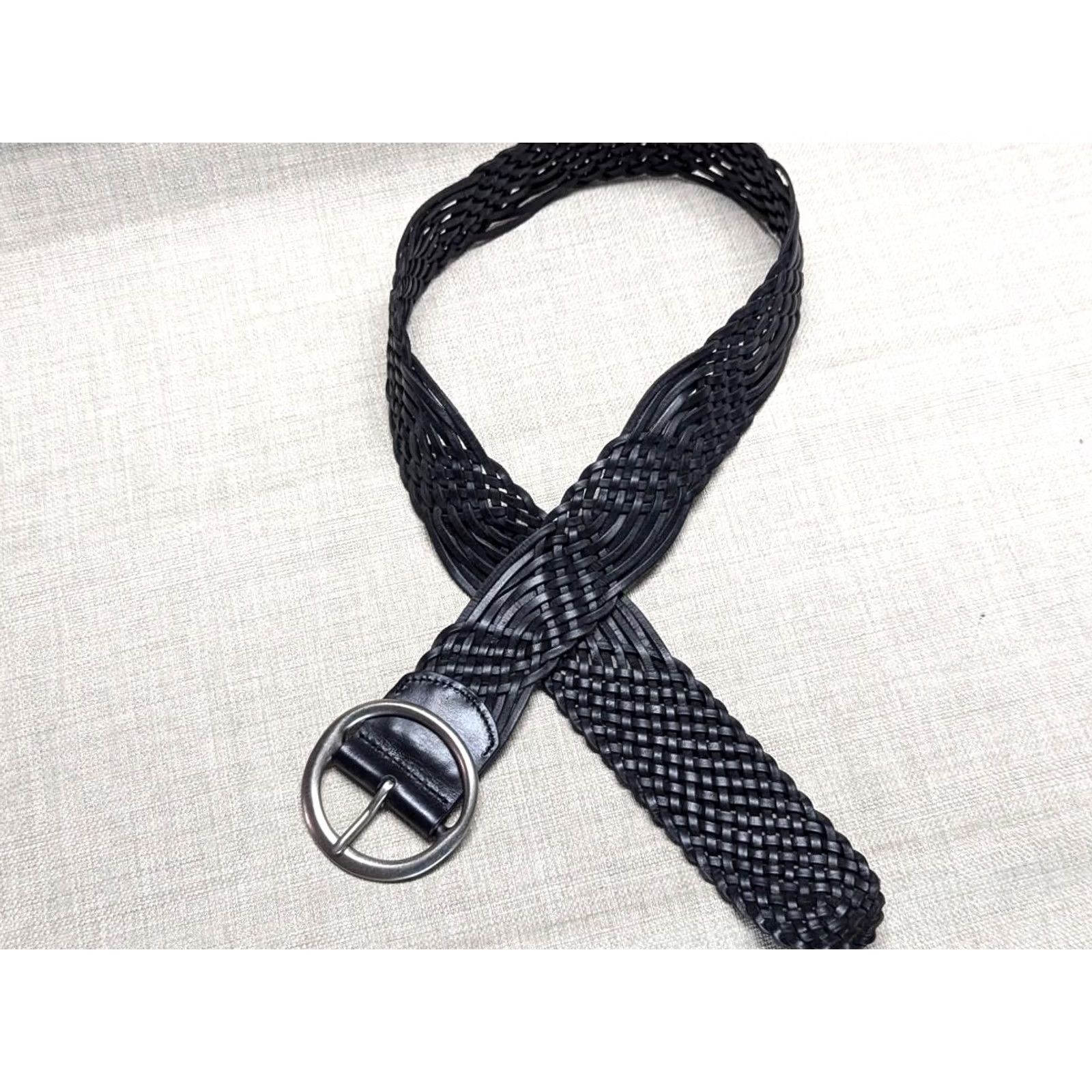 Fossil VINTAGE Fossil belt Women S 2-1/8" wide braided leather weave black Western belt size 28" waist Womens Size S / US 4 / IT 40 - 4 Thumbnail