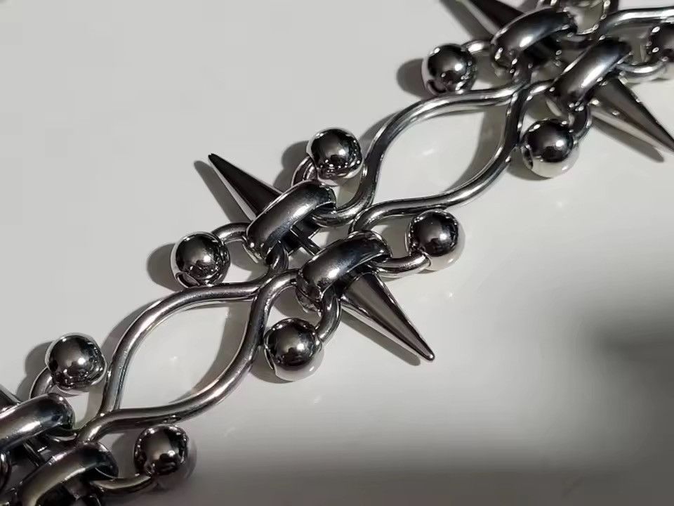 Japanese Brand Punk Rock Piercing Spike Double Layer Chain Bracelet Size ONE SIZE - 3 Thumbnail