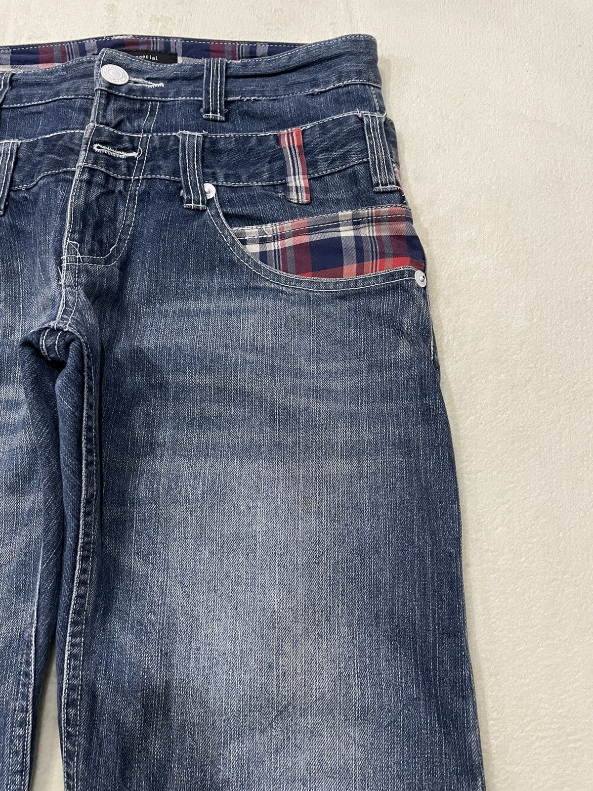 Japanese Brand Vintage Memory Special Double Waist Faded Dark Blue Jeans Size US 32 / EU 48 - 5 Thumbnail