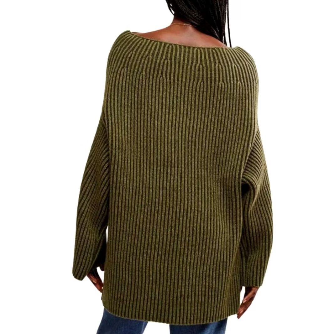 Free People Free People Olive Green Boatneck Tunic Sweater S Women Knit Cotton Acrylic Long Sleeve Bohemian Casual Fall Winter 90s (adjusted) Size S / US 4 / IT 40 - 8 Thumbnail