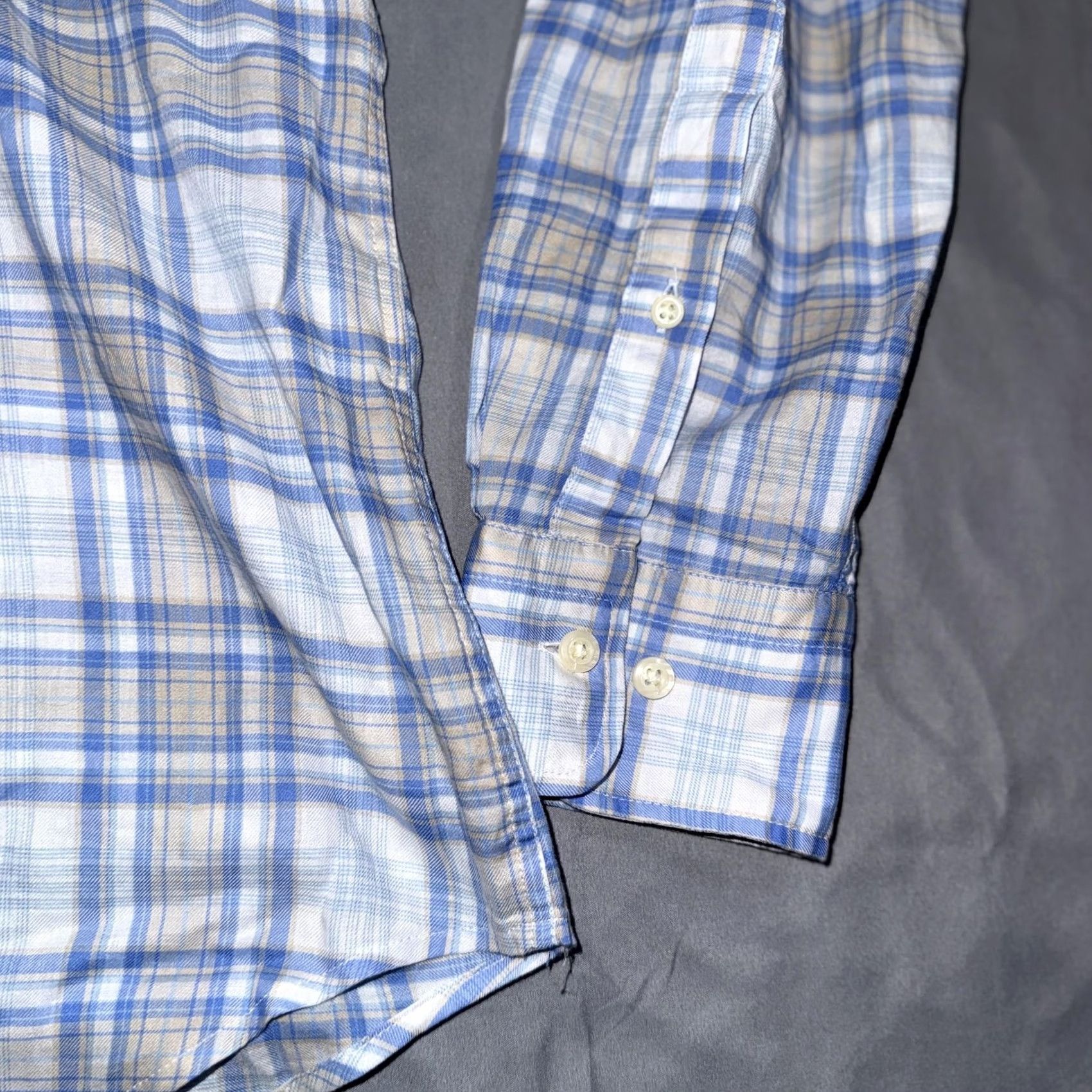 Peter Millar Peter Millar Shirt Mens Medium Blue Tan Plaid Button Front Long Sleeve Casual Shirt Size US M / EU 48-50 / 2 - 4 Thumbnail