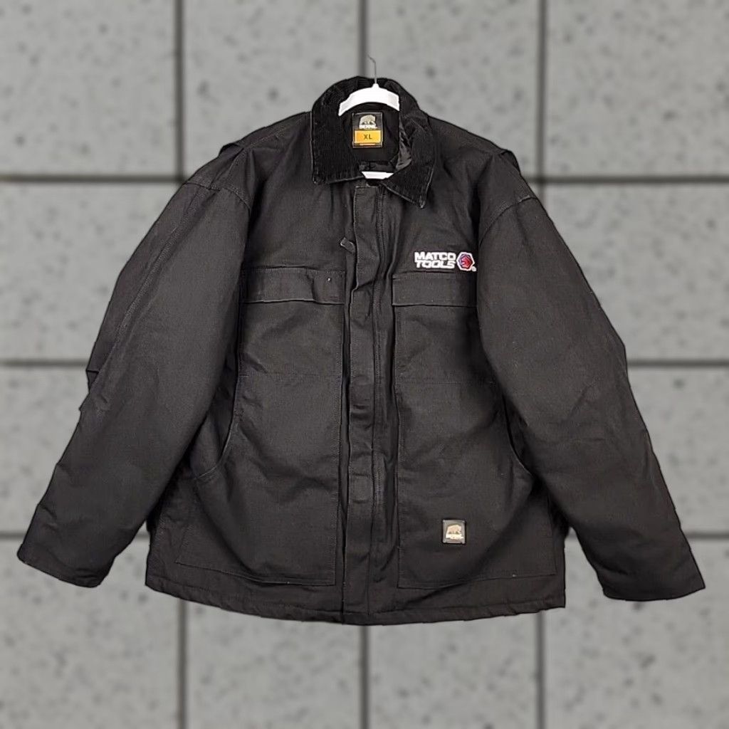 VINTAGE Berne Mens XL Canvas Jacket Black 90s Biker Outdoor Casual