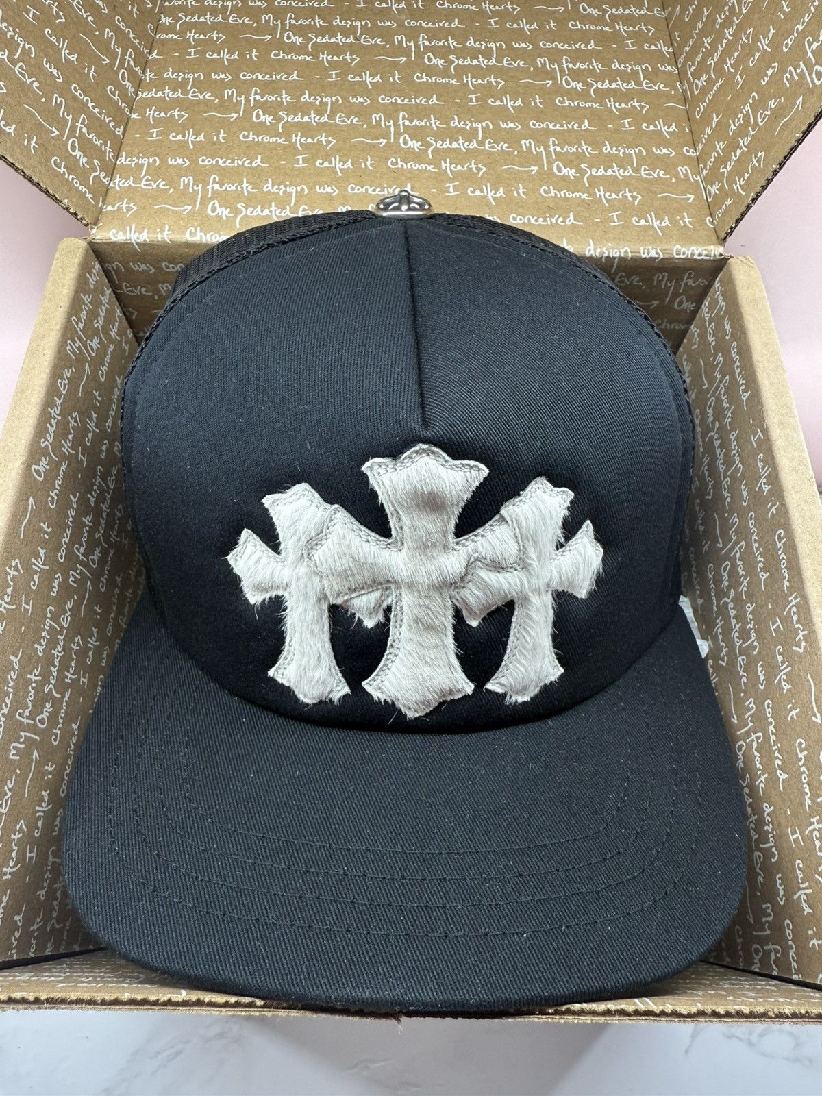 Chrome Hearts Chrome Hearts White Triple Cross Black Trucker Hat