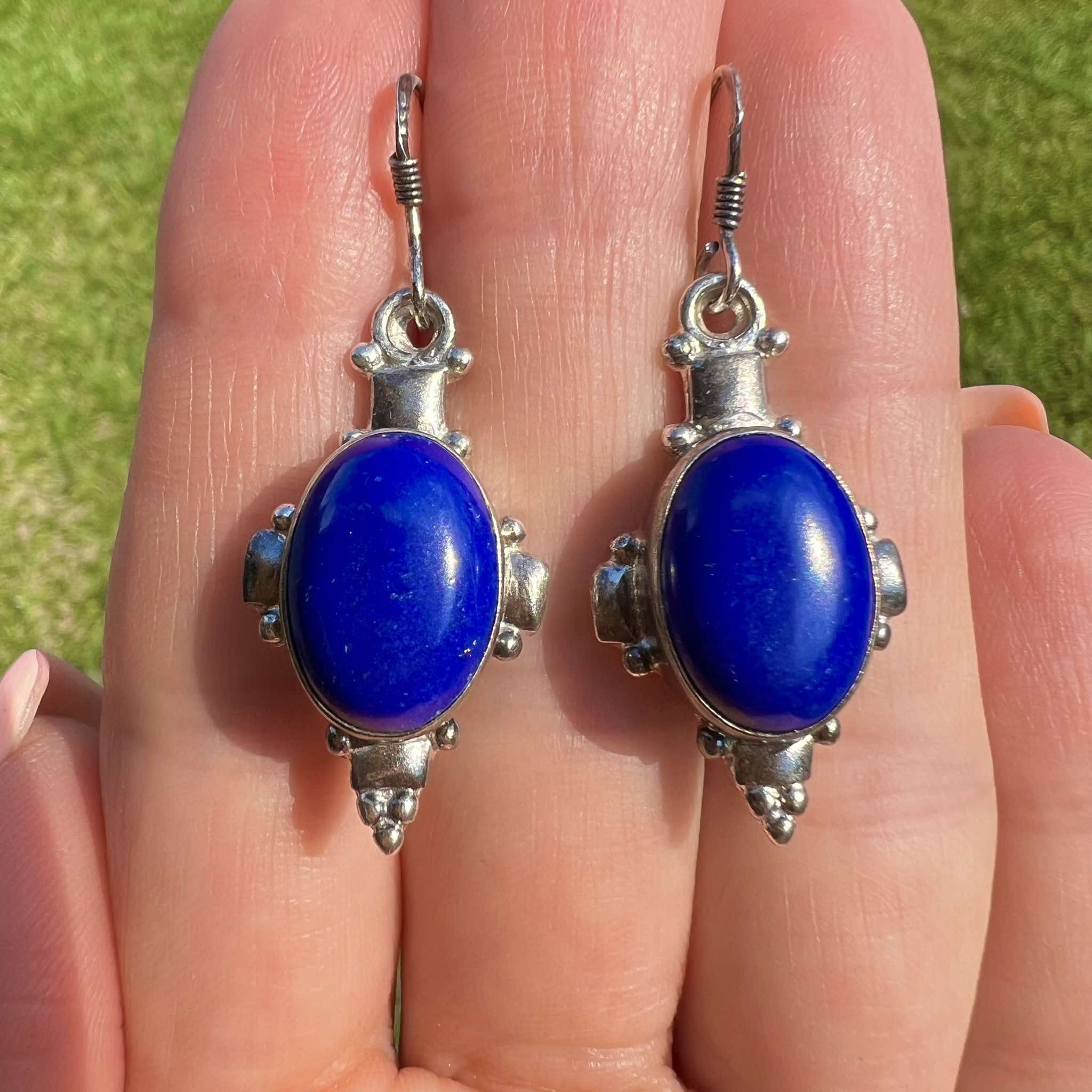 Vintage Sterling Silver 925 Earrings Lapis Lazuli Stone