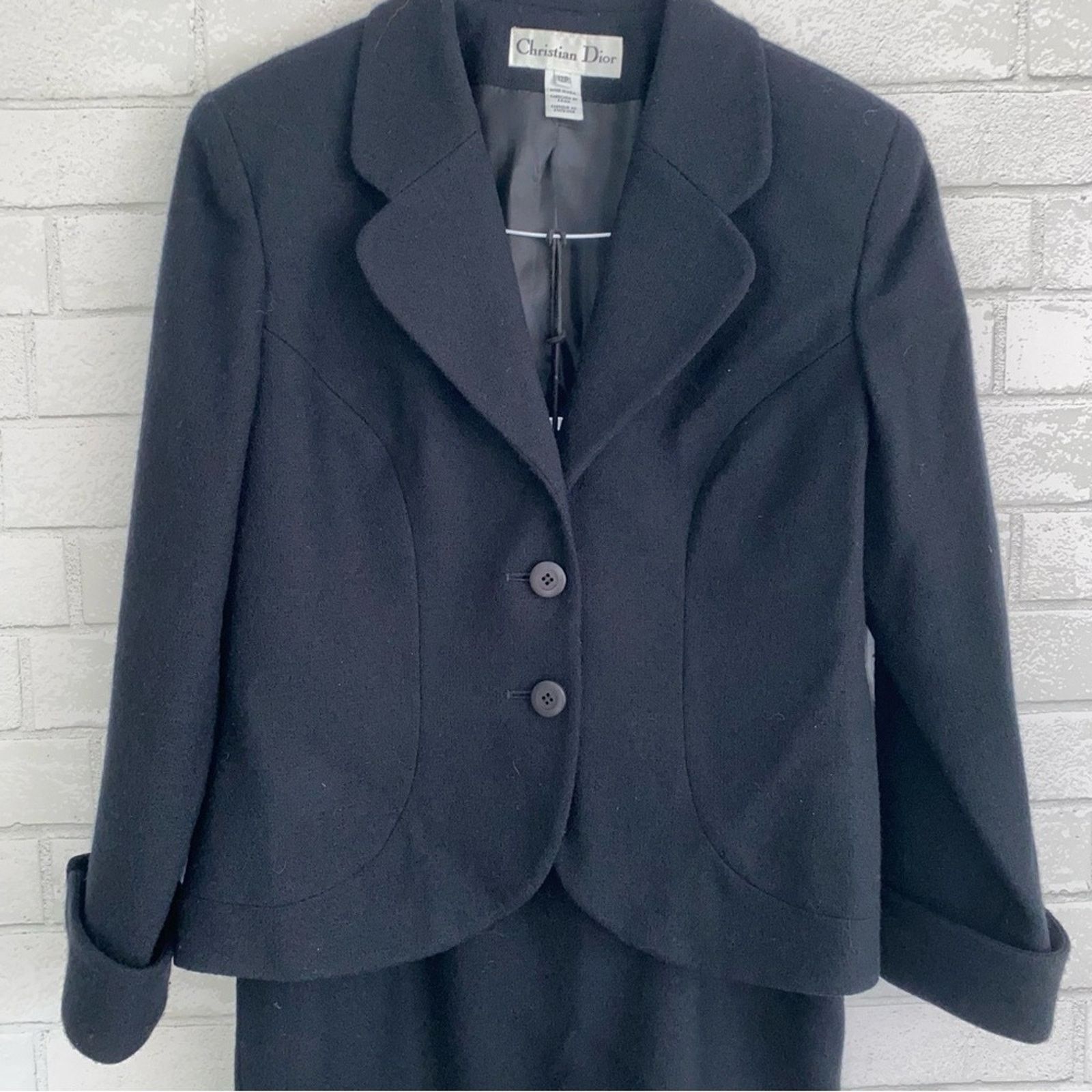 Dior Christian Dior Vtg Blk Womens Woo Suit Blazer Skirt 12P EUC Size XL / US 12-14 / IT 48-50 - 4 Thumbnail
