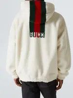 Gucci o1loc1c1125 814191 Wool Fleece Zip Jacket With Web in White Size US M / EU 48-50 / 2 - 4 Thumbnail