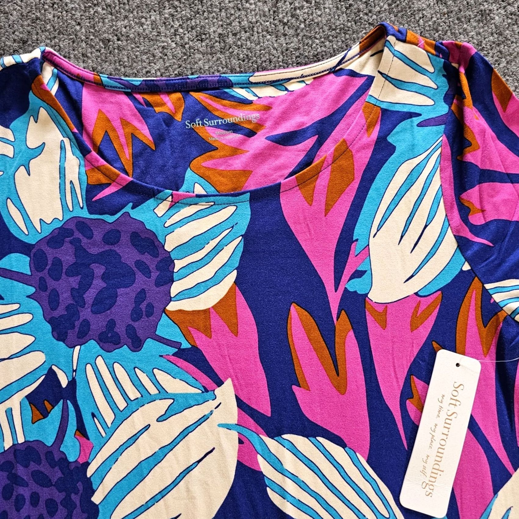 Soft Surroundings Soft Surroundings Dress Women M Purple Pink Floral Maxi Knit 3/4 Sleeve Round Neck Stretch Vintage No Size M / US 6-8 / IT 42-44 - 3 Thumbnail