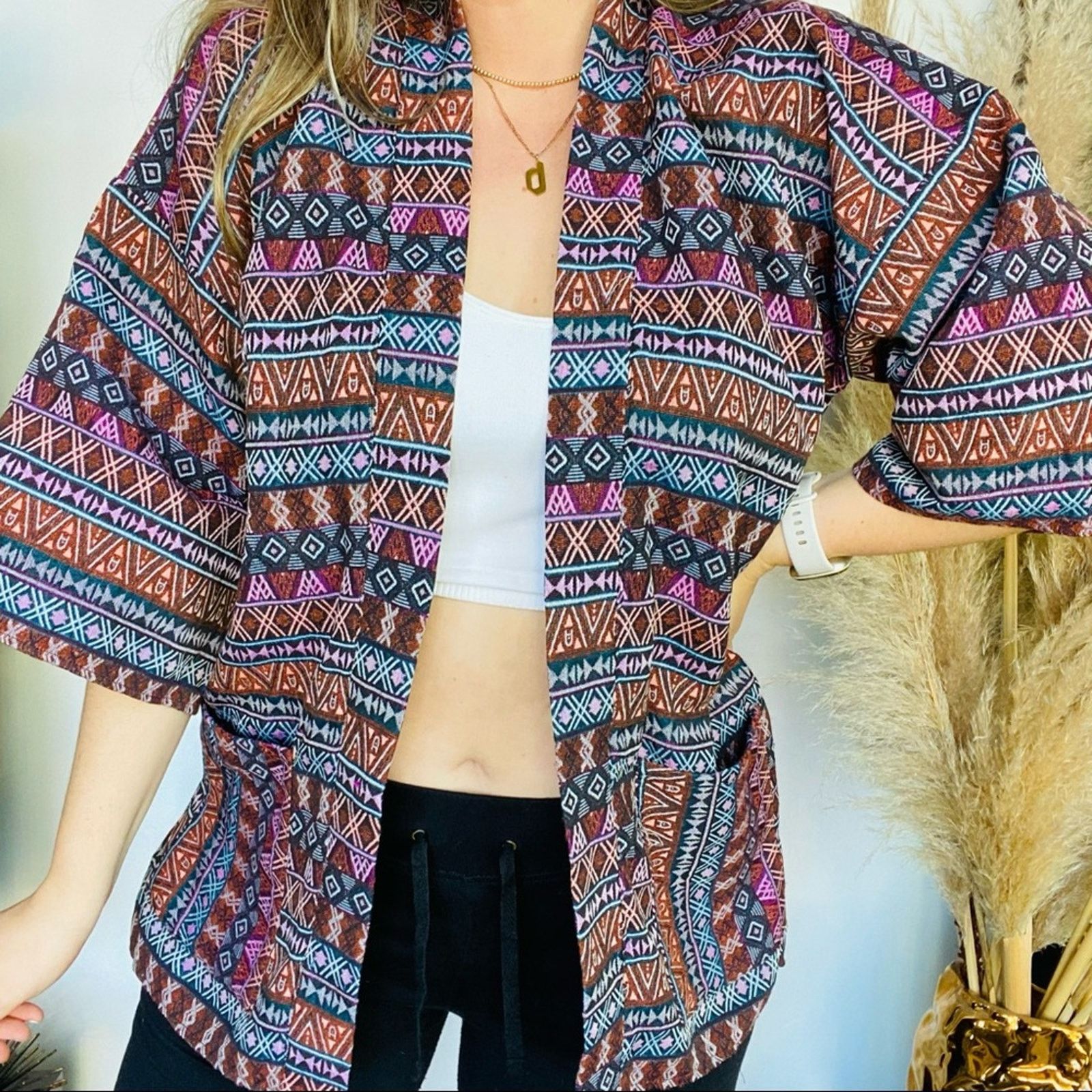 Vintage VINTAGE Handmade Red Maroon Striped Printed Open Sweater Size M / US 6-8 / IT 42-44 - 1 Thumbnail