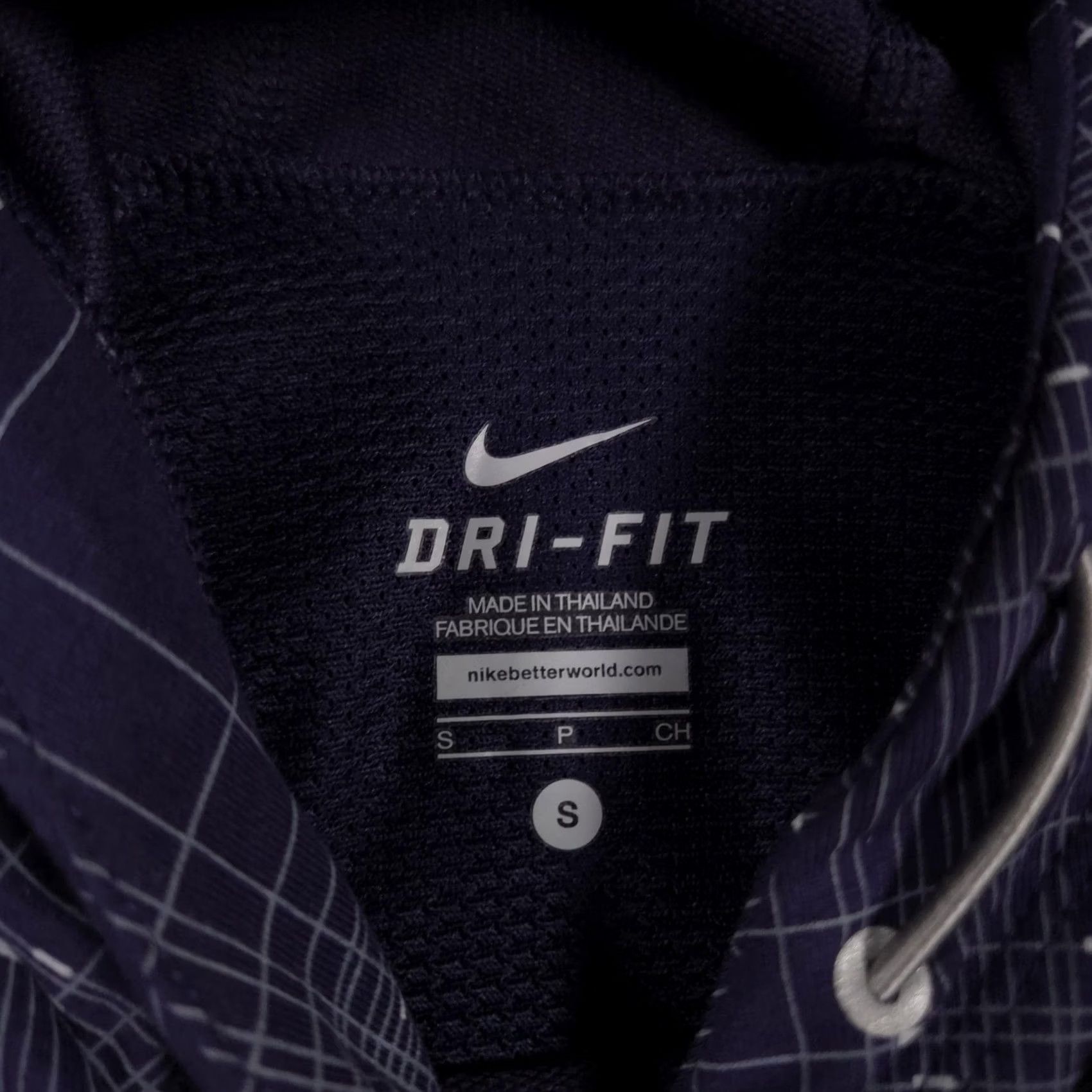 Nike Nike Dri-FIT Hoodie Womens Small Navy Grid Print Pullover Zip Pocket Sports Running Gift Size S / US 4 / IT 40 - 7 Thumbnail
