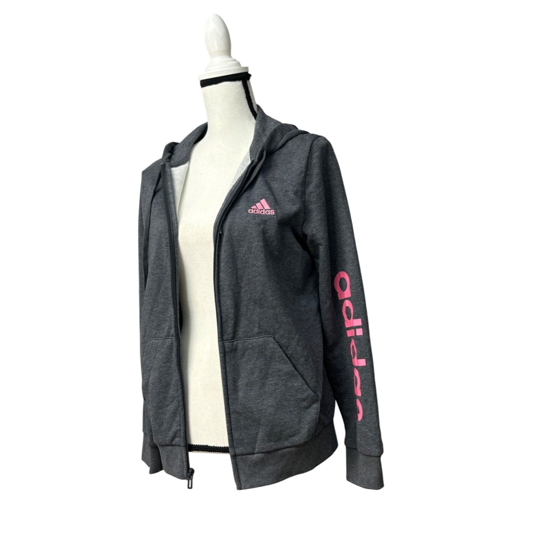 Adidas Adidas Women’s Linear Full Zip French Terry Hoodie, Dark Hea Size M / US 6-8 / IT 42-44 - 1 Thumbnail