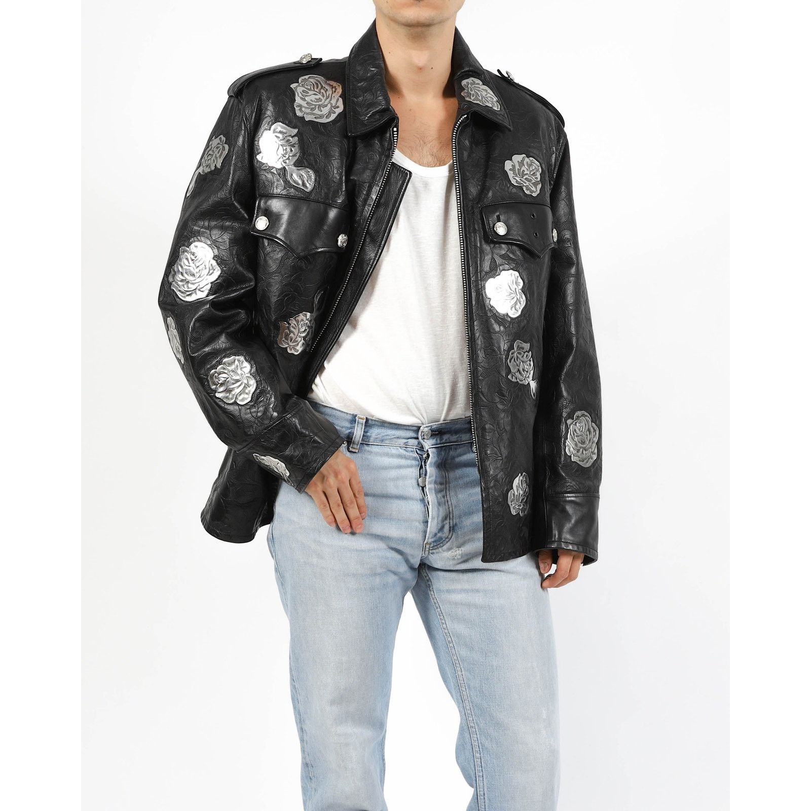 Calvin Klein 205W39NYC FW17 Rose Metal Appliqué Police Leather Jacket Size US L / EU 52-54 / 3 - 4 Thumbnail