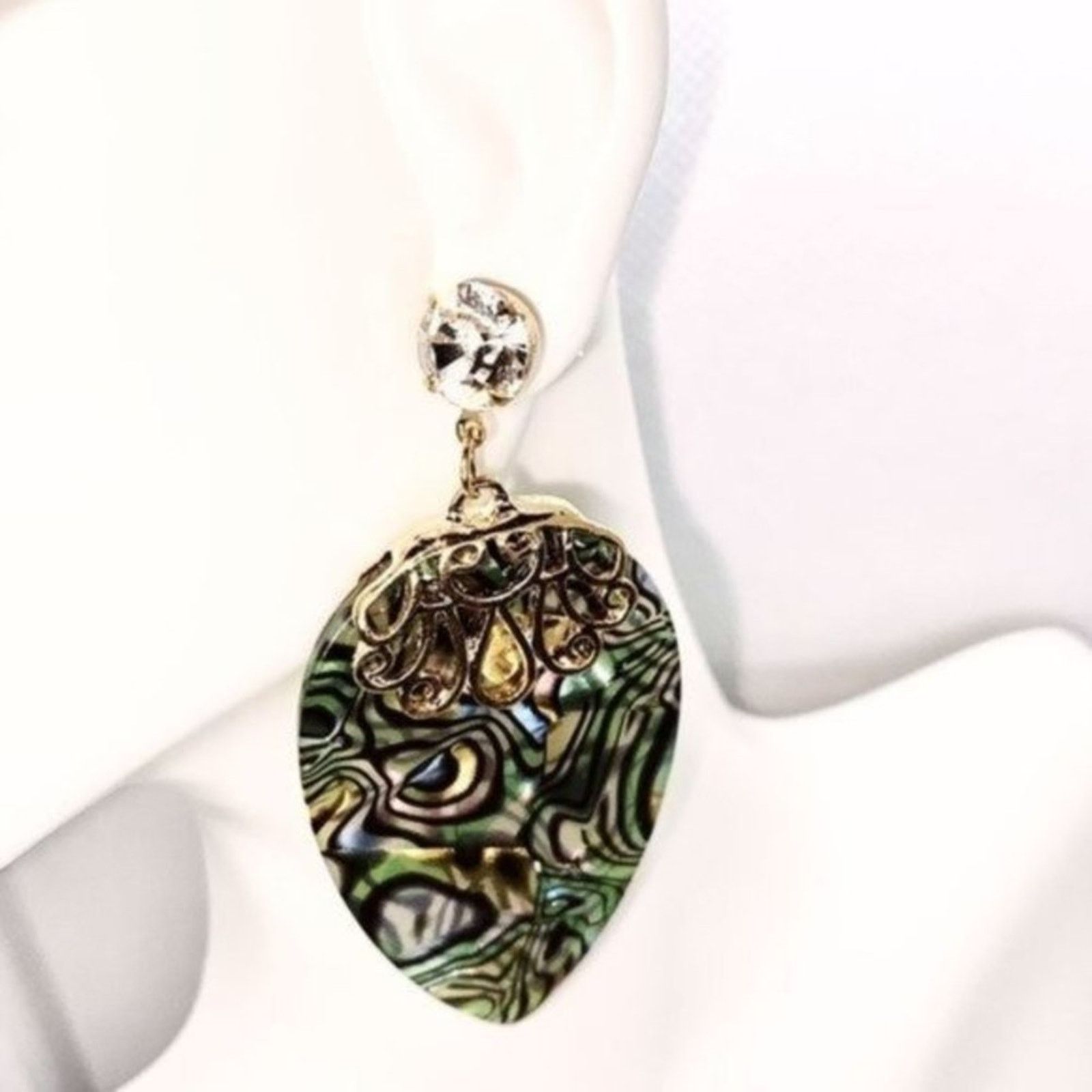 Other NWT Abalone Colored Gold-Tone Pear Dangle Earrings Size ONE SIZE - 1 Thumbnail