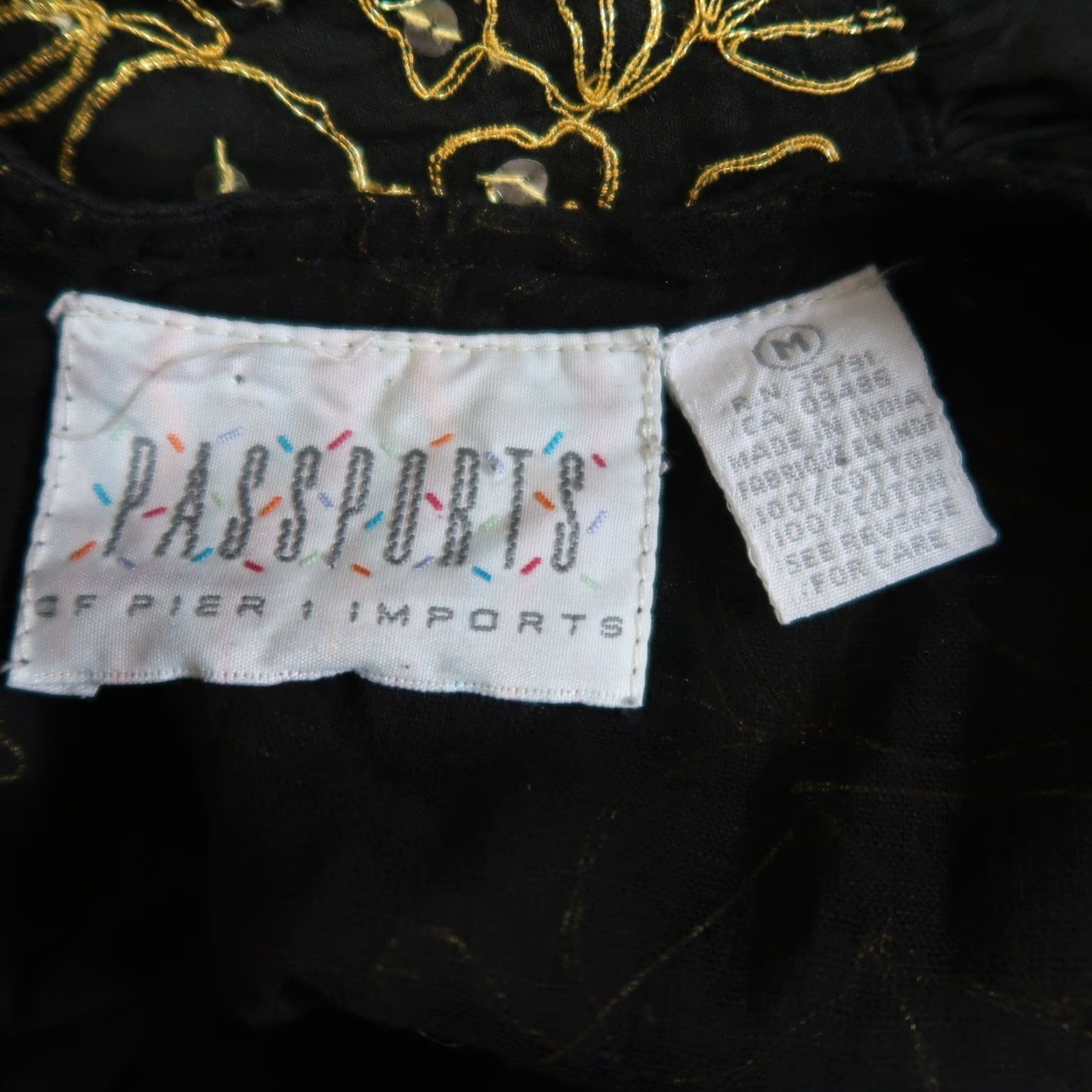 Vintage VINTAGE 90s PASSPORTS Black Cotton Midi Dress Embroidered A-Line M Women's Size M / US 6-8 / IT 42-44 - 5 Thumbnail