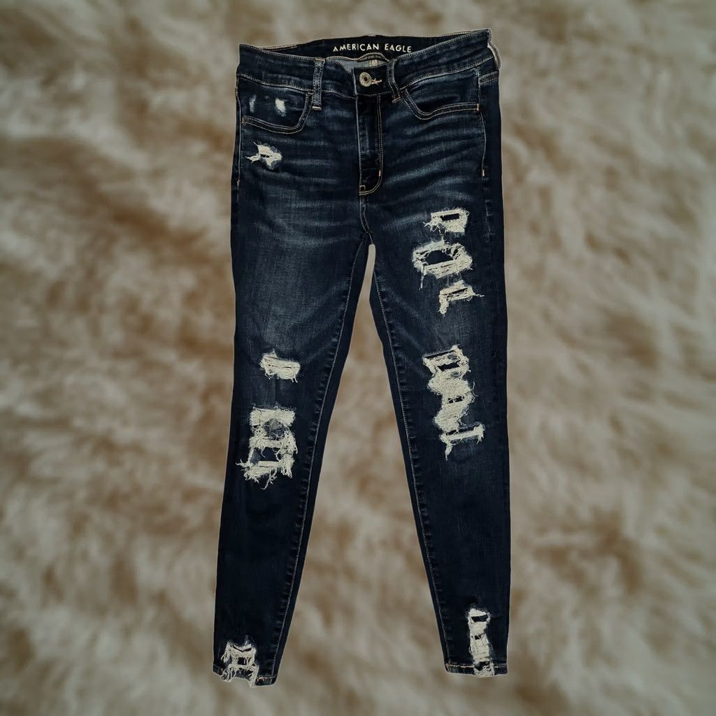 American Eagle Outfitters VINTAGE American Eagle High Rise Jegging Crop Women's 6 Blue Distressed Preppy City Hipster Casual Girls Size 28" / US 6 / IT 42 - 1 Thumbnail