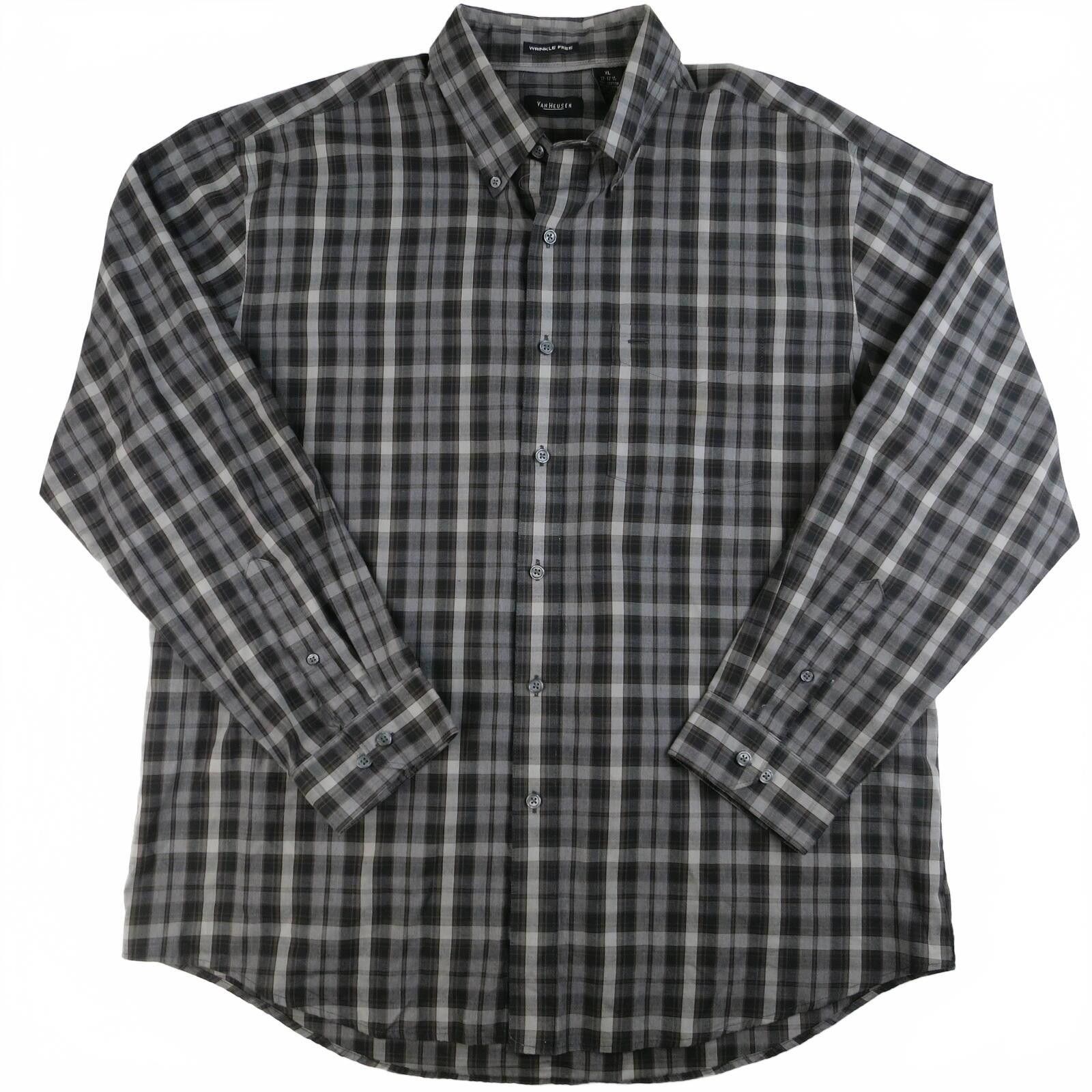 Van Heusen Van Heusen Wrinkle Free Black/Gray Plaid Button-Up Mens XL Size US XL / EU 56 / 4 - 1 Thumbnail