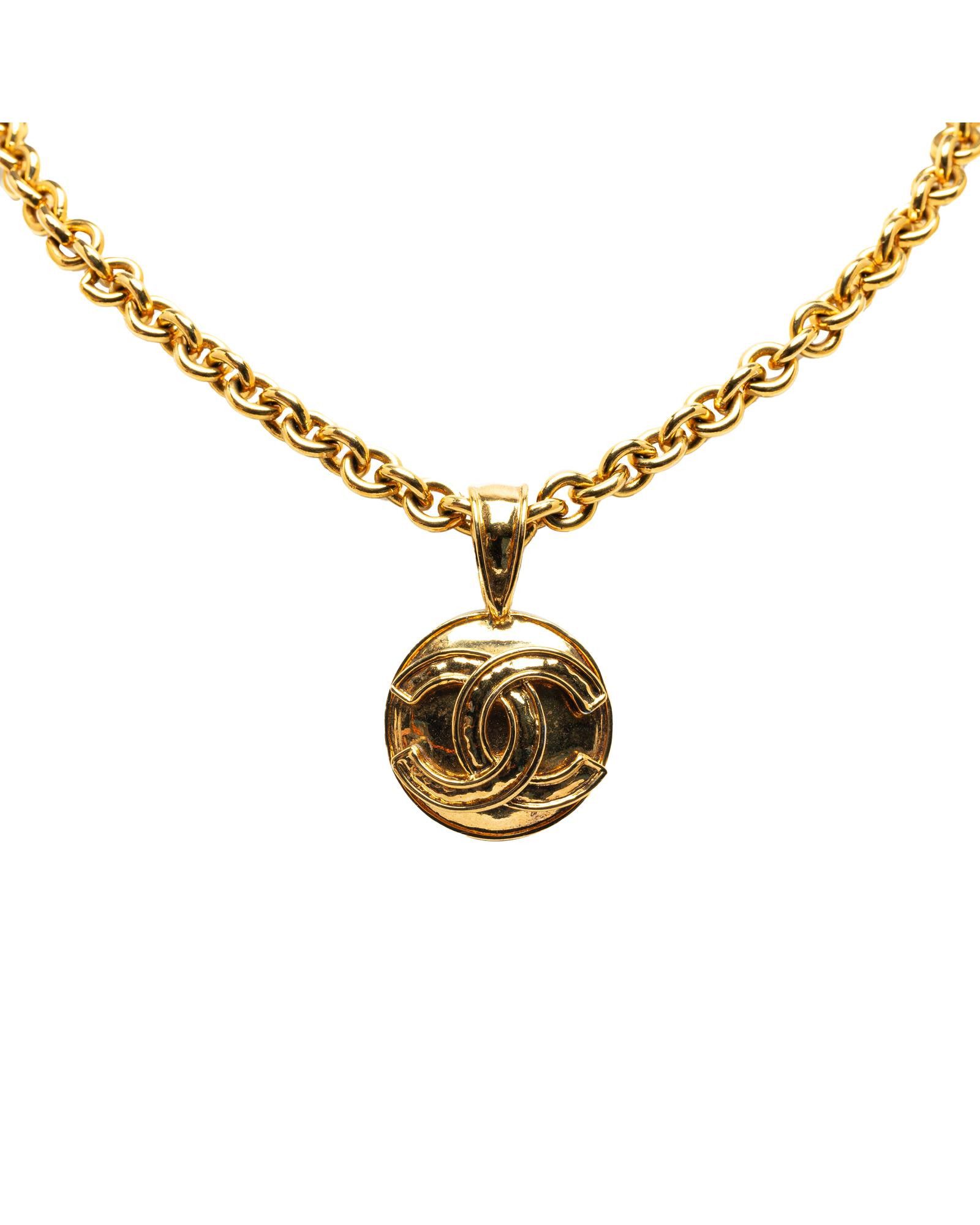 image of Chanel Gold-Tone Round Pendant Necklace, Women's