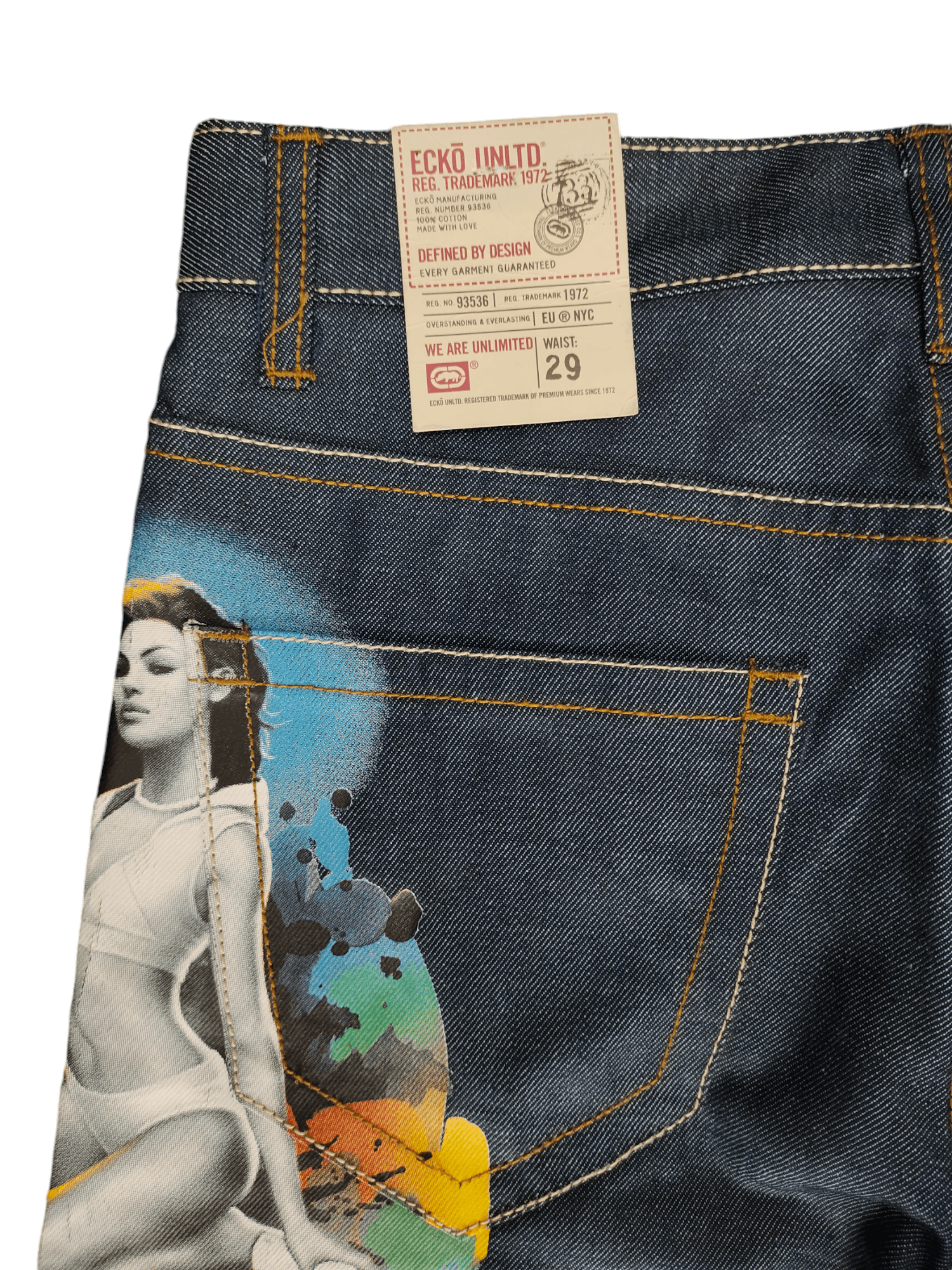 Ecko Unltd. Vintage Y2k Ecko Naked Girl Graffiti Print Baggy Denim Jeans Size US 30 / EU 46 - 14 Thumbnail