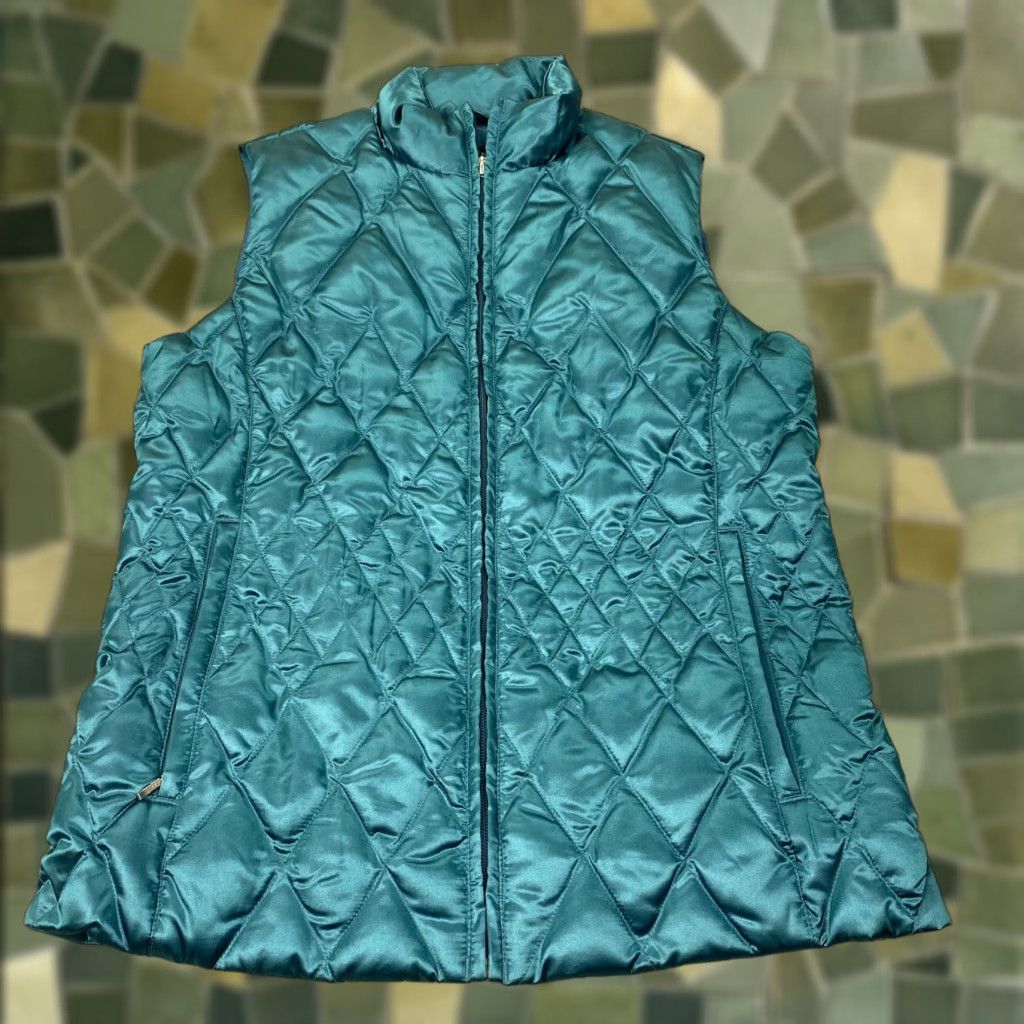 Lands' End Lands End Vest Womens Medium Teal Quilted Goose Down Puffer Insulated Zip Shiny Size M / US 6-8 / IT 42-44 - 1 Thumbnail