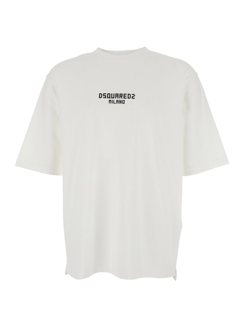 White T-Shirt with Logo Print on the Front in Cotton Man