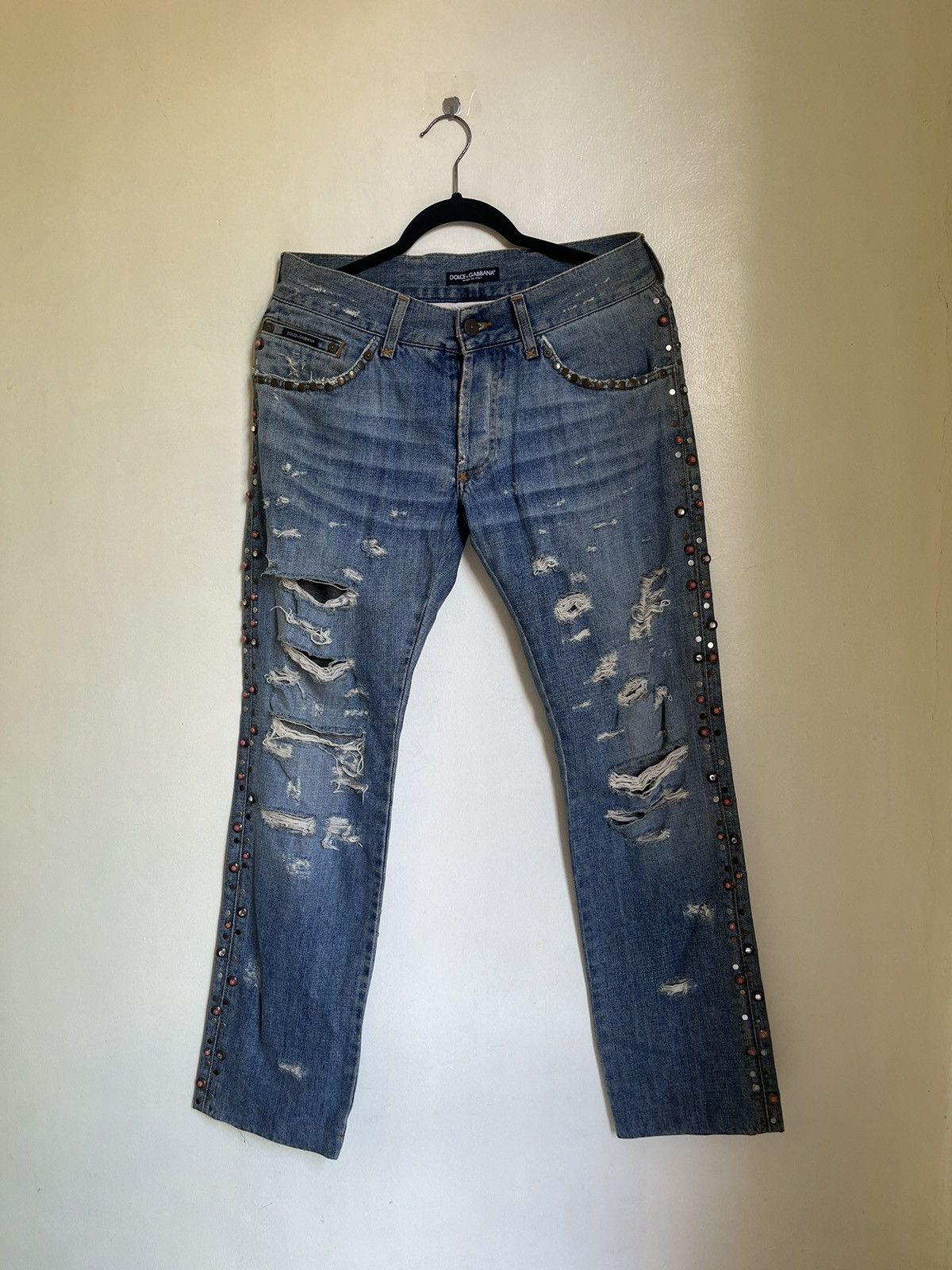 image of Dolce Gabbana Dolce&gabanna 2000S Embellsihed Distressed Jeans in Blue, Women's (Size 30)