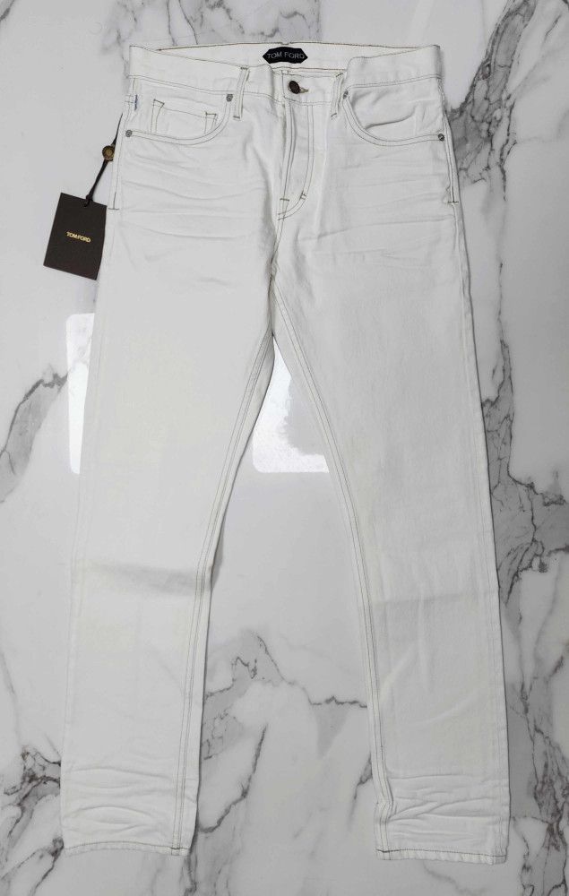 Tom Ford o1sm1stk0824 Classic Stitched Jeans in White Size US 33 - 1 Thumbnail