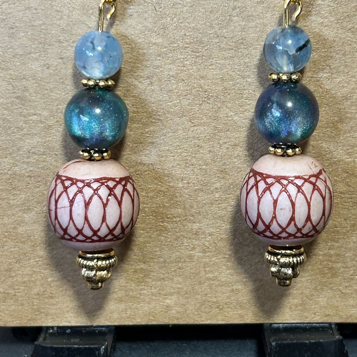 Handmade Handcrafted vintage bead dragon vein agate cat eye earrings Size ONE SIZE - 3 Thumbnail