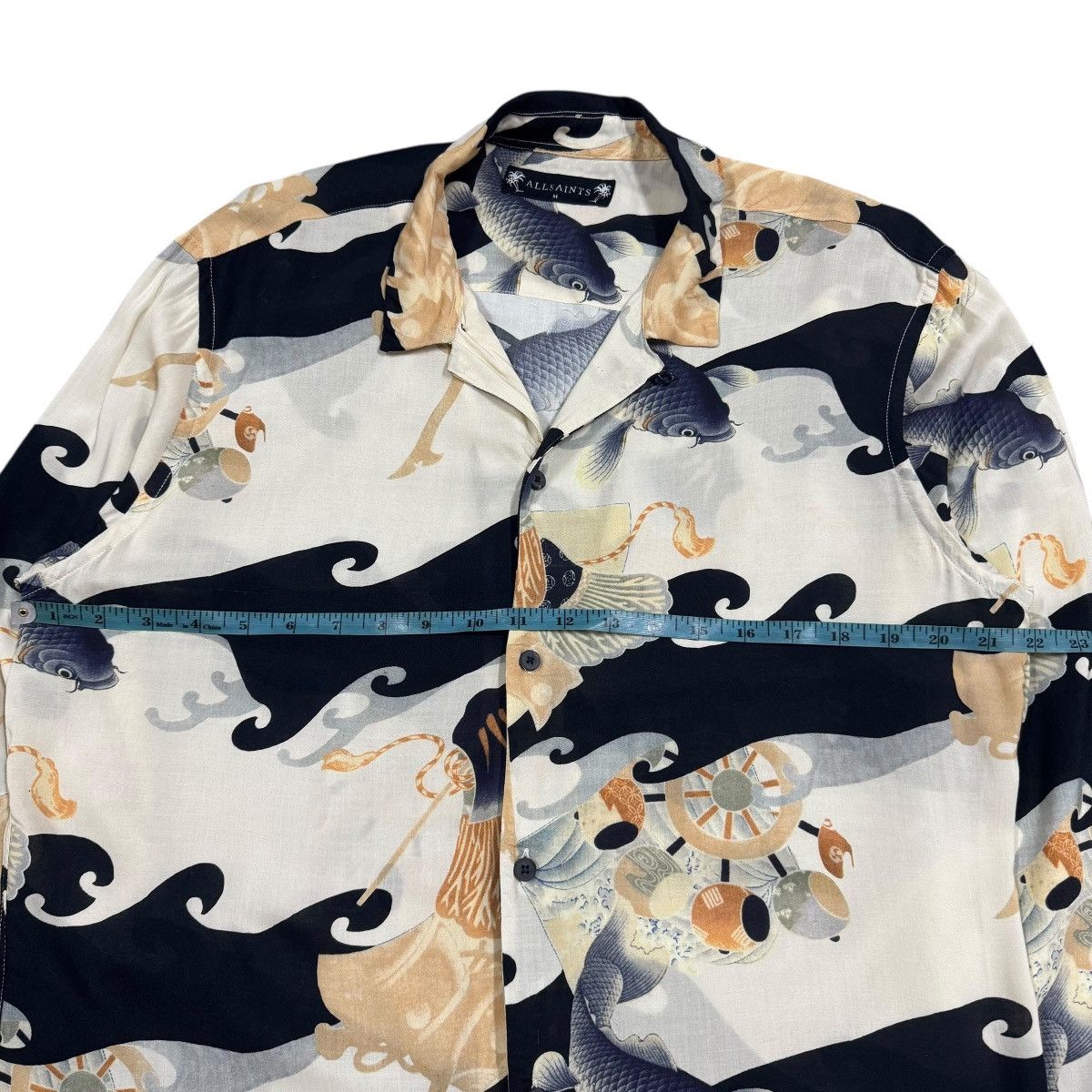 Allsaints All Saint Viscose Rayon Japanese Koi Fish Open Collar Shirt Size US M / EU 48-50 / 2 - 12 Thumbnail