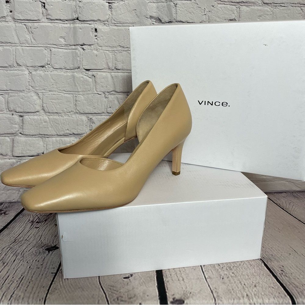 Vince New Vince Tiana Square Toe Beige Leather Pump Size 7.5 Size US 7.5 / IT 37.5 - 8 Thumbnail