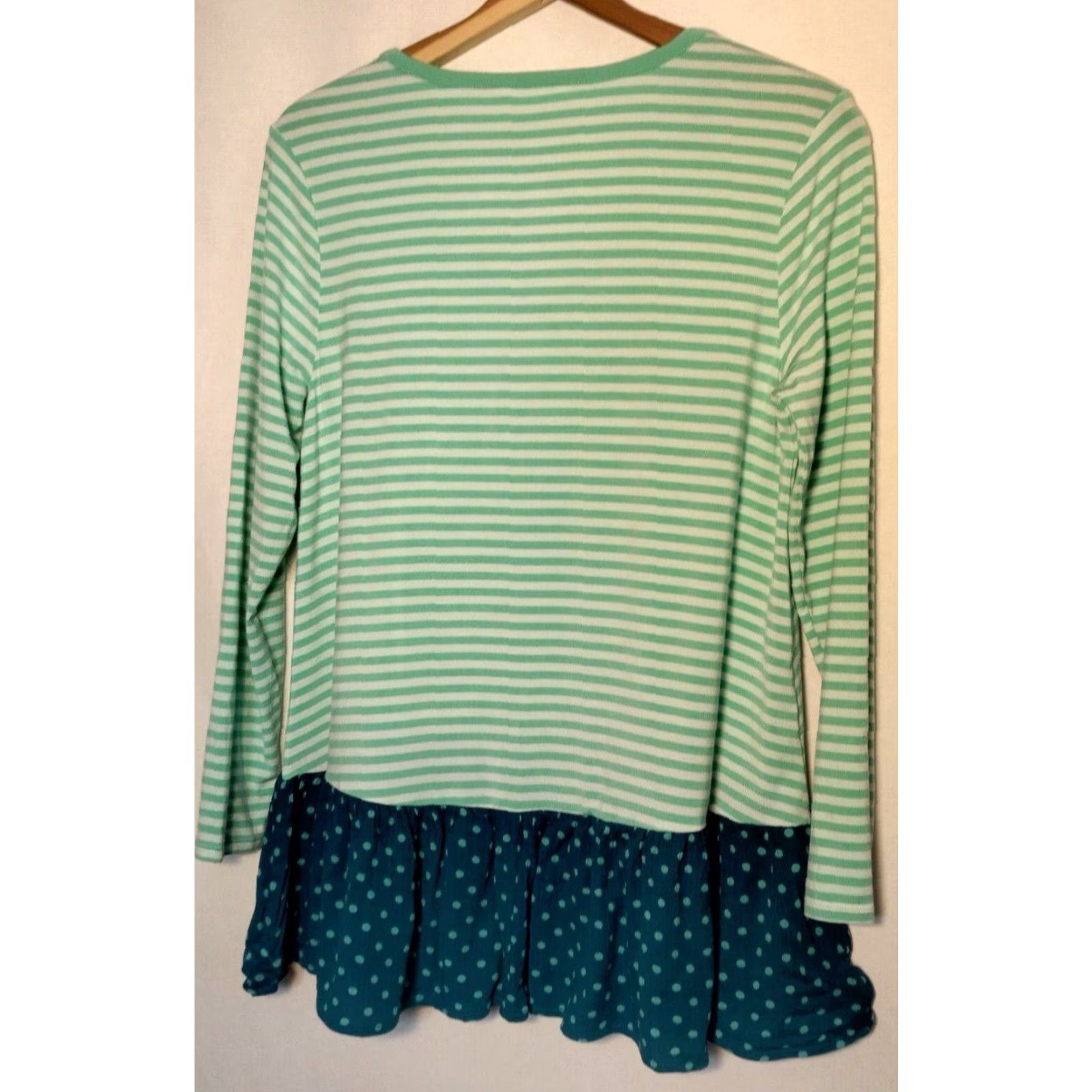Vintage MATILDA JANE Comfortable Green Striped Peplum Tunic Shirt S Long Sleeve Ruffle Womens Size S / US 4 / IT 40 - 2 Thumbnail