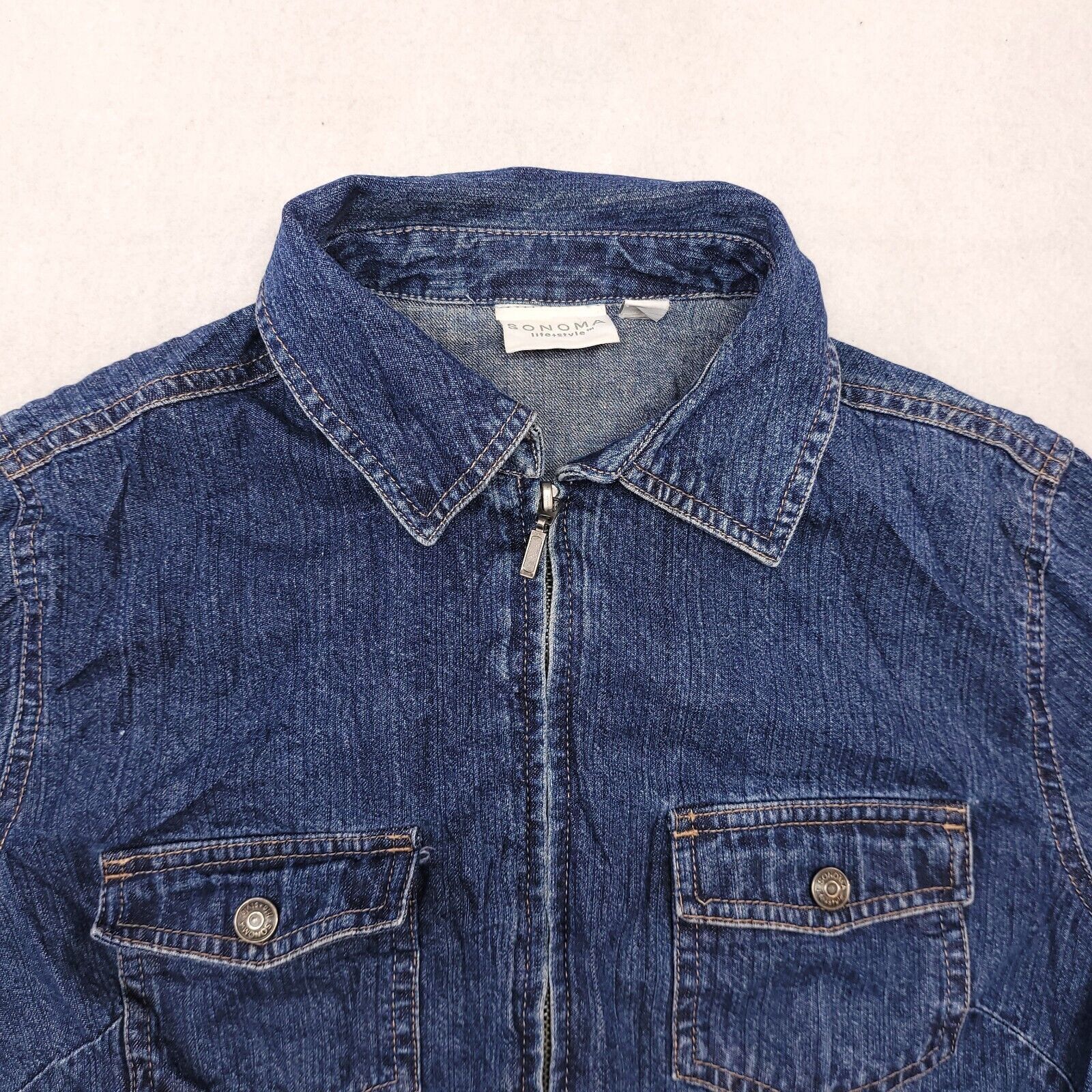 Sonoma Sonoma Zip Long Sleeve Denim Jean Jacket Womens Size S Blue Size S / US 4 / IT 40 - 1 Thumbnail
