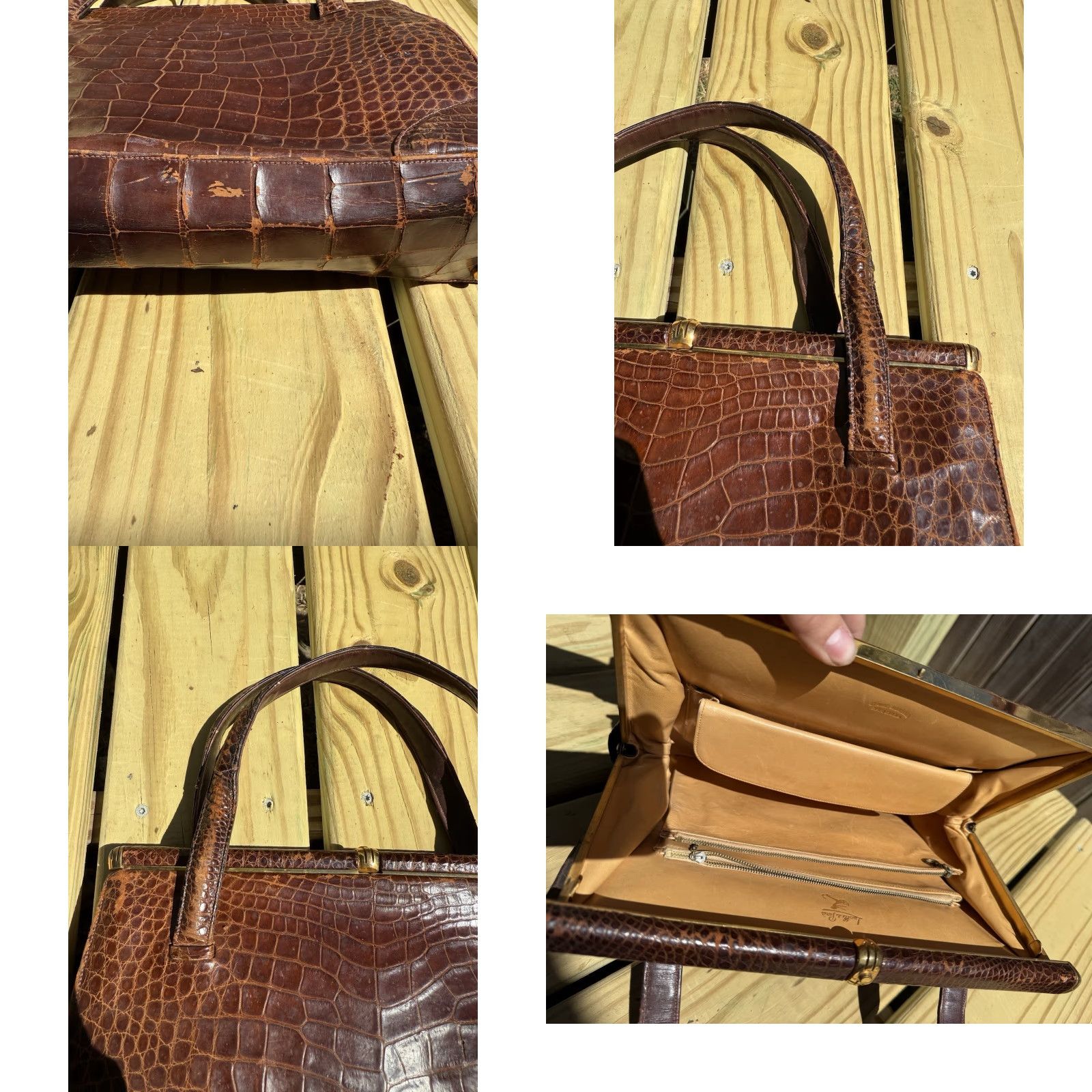 Avenue VINTAGE Lucille De Paris Saks 5th Avenue Purse Handbag Brown Alligator Crocodile Purse Women Formal 1950s 1960s Women Size ONE SIZE - 8 Thumbnail