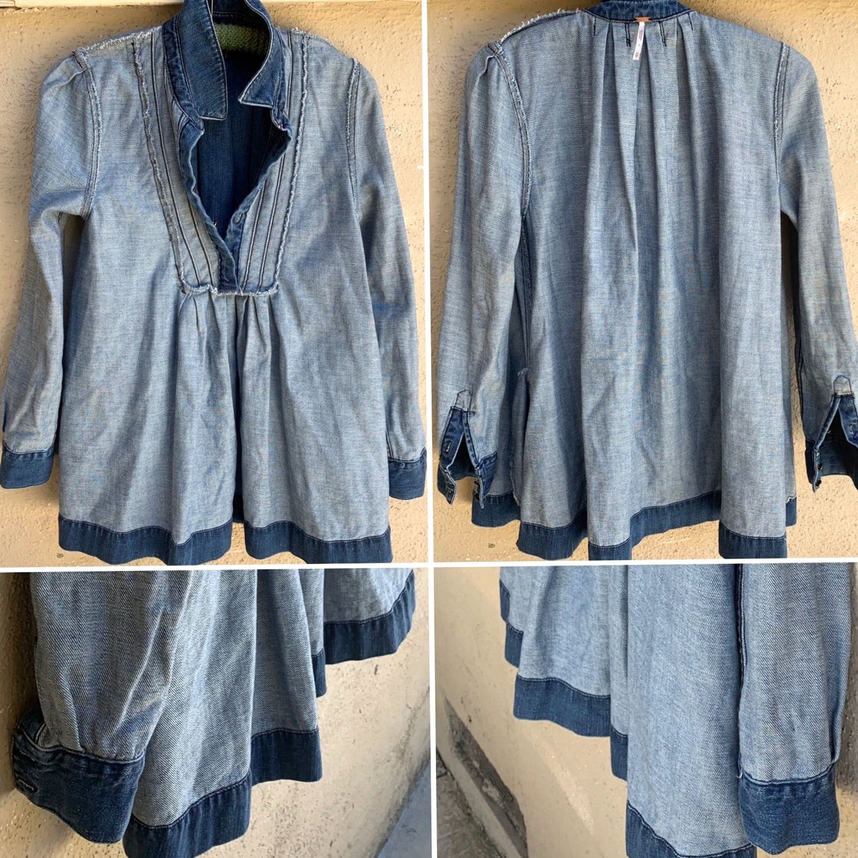 Free People Free People Denim Top Blouse XS Women Pullover Long Sleeve Blue Hippie Boho Shirt Size XS / US 0-2 / IT 36-38 - 3 Thumbnail