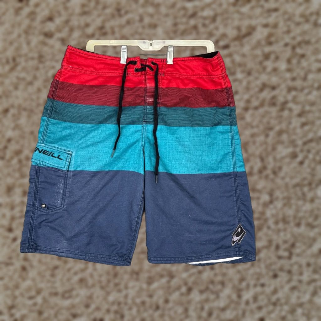 O'Neill O'Neill Swim Trunks Bottom Men 34 Blue Red Cargo Pockets Striped Beach Surf 34x11 Mens Size US 34 / EU 50 - 1 Thumbnail