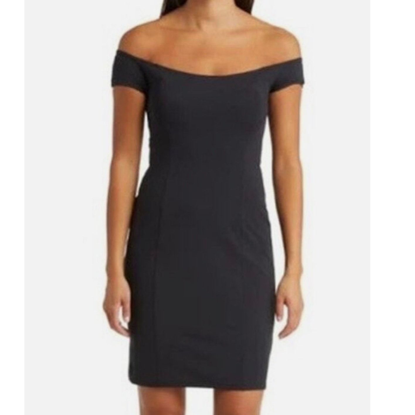 Other Open Edit Black Bodycon Off The Shoulder Mini Dress XS NWT Size XS / US 0-2 / IT 36-38 - 1 Thumbnail