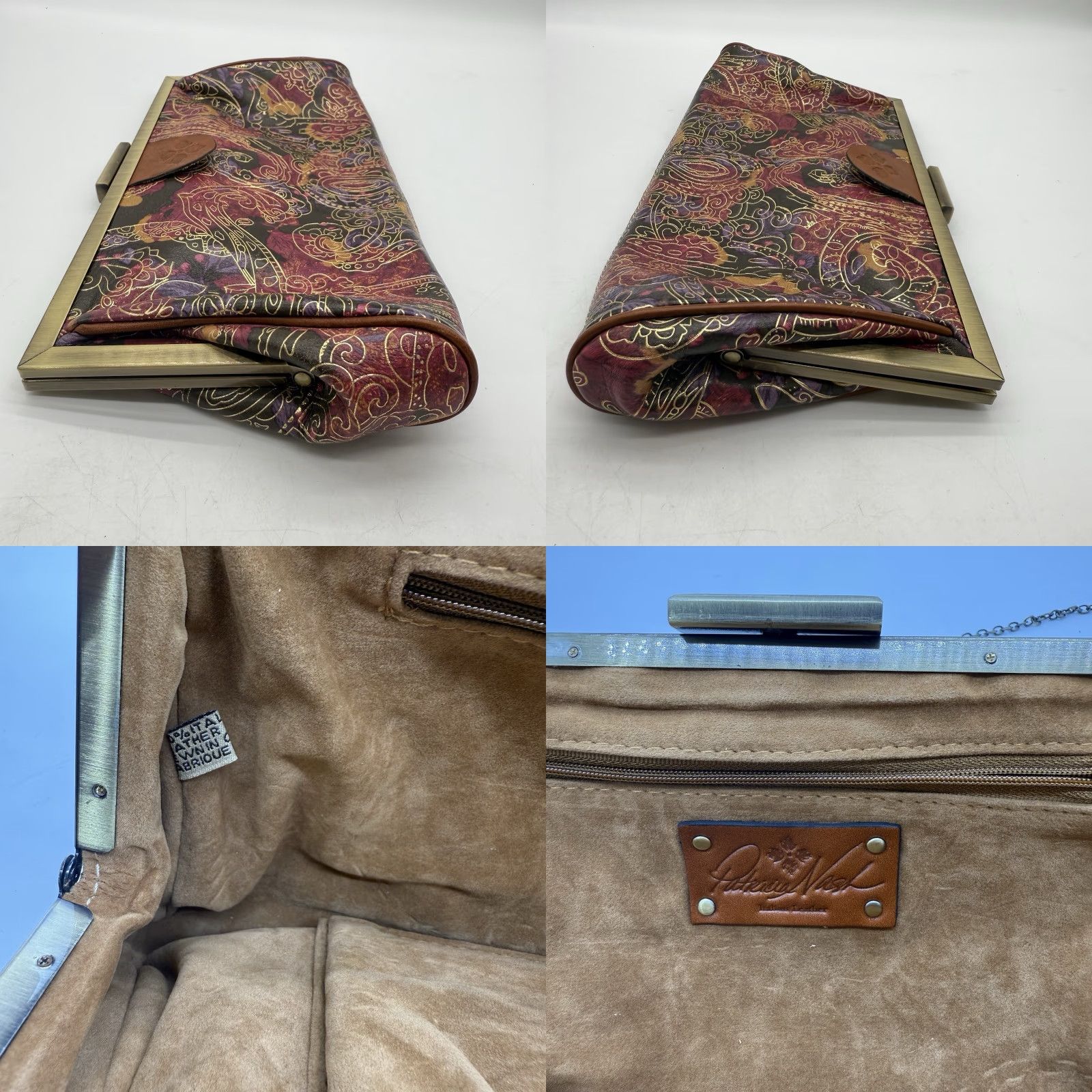 Patricia Nash VINTAGE Patricia Nash Clutch Bag Bag Clutch Women Medium Gold Leather Metallic Italian Framed Bag Georgia Athena Logo Bag Accessories Size ONE SIZE - 8 Thumbnail
