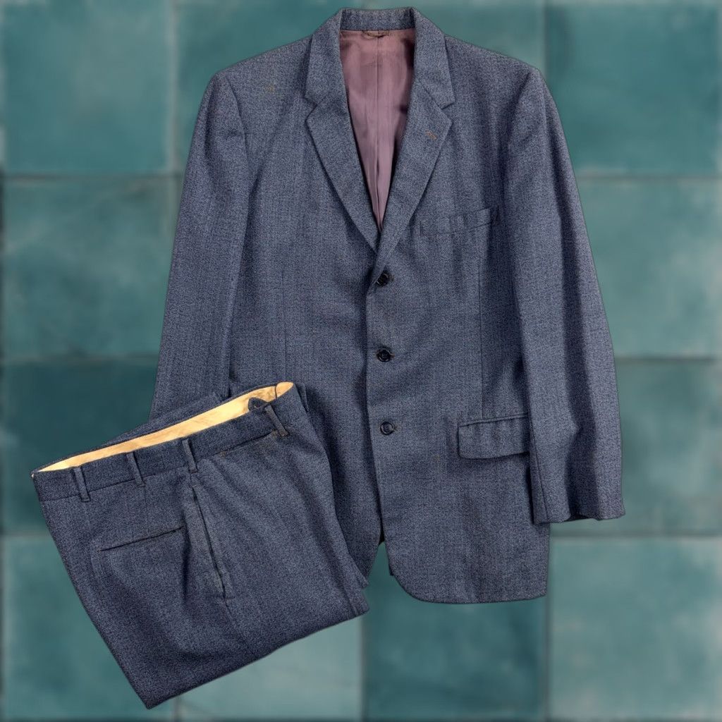 VINTAGE Barelay 2 PC Suit Jacket Coat Pants Blue Wool Rockabilly 1950s 1960s Mens 40 Regular Adult Mens Jacket Set Blue 1950s Suit