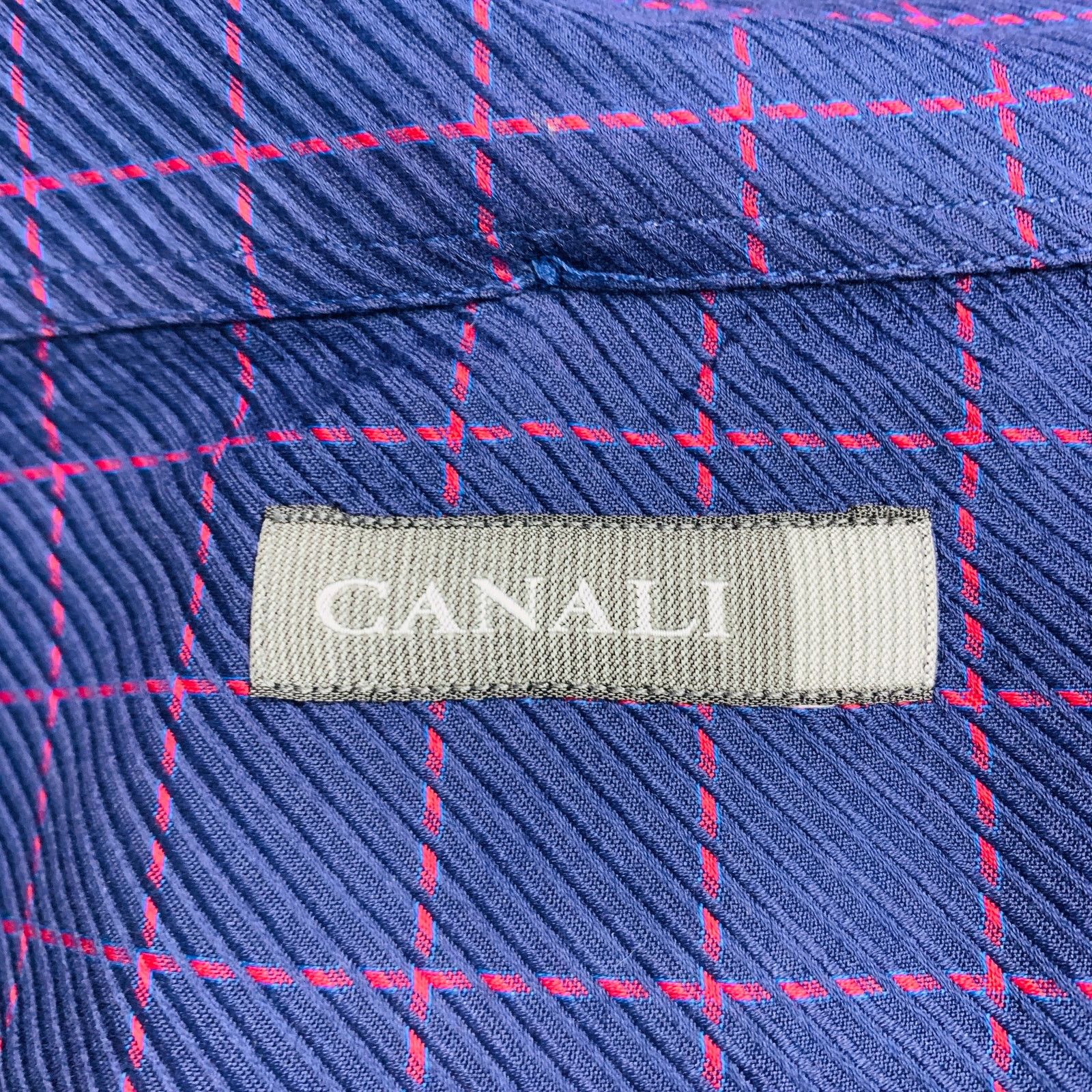 Canali Purple Fuchsia Window Pane Cotton One pocket Shirt Size US L / EU 52-54 / 3 - 4 Thumbnail