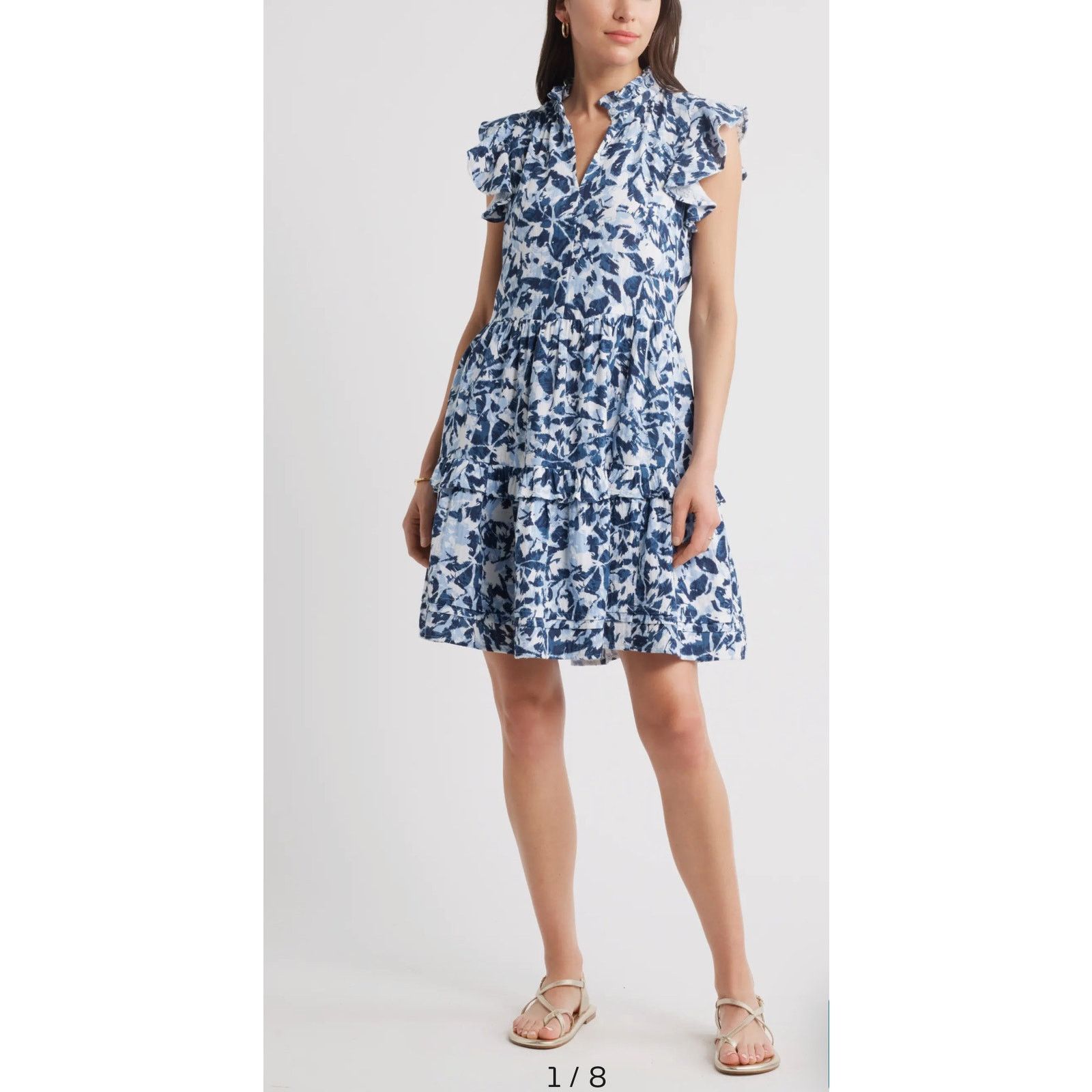 Other Caslon Ruffle Duo Cotton Gauze Dress Navy White M Size M / US 6-8 / IT 42-44 - 2 Thumbnail