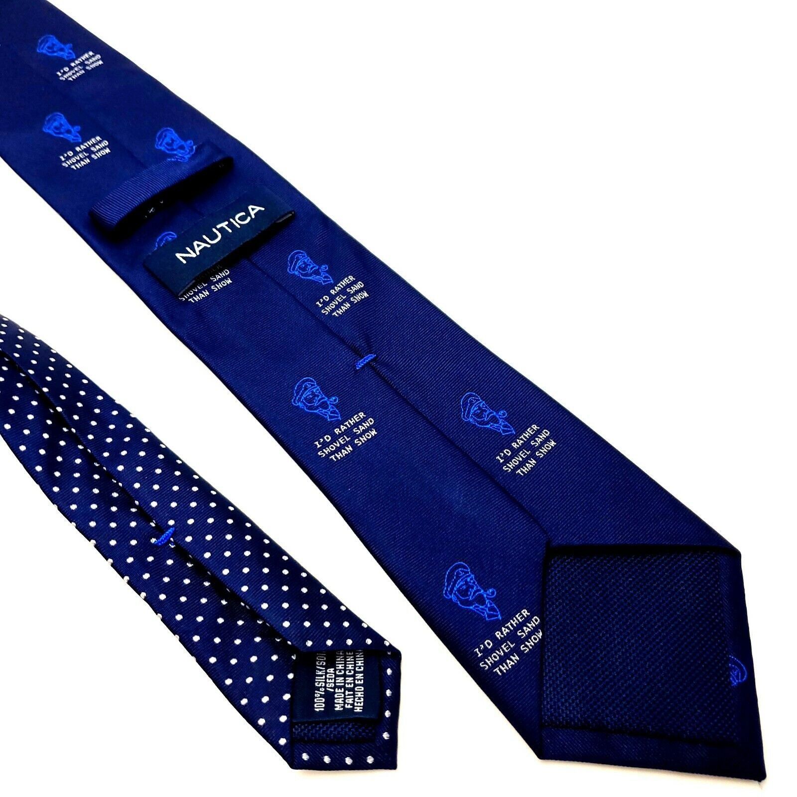Nautica Nautica Silk Tie Woven Christmas Beach Blue Skinny Size ONE SIZE - 5 Thumbnail