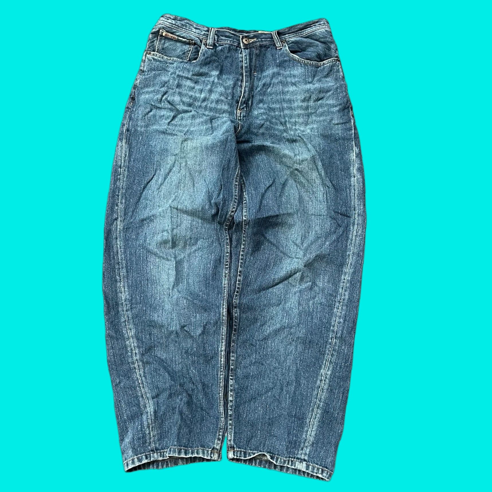 Vintage VINTAGE Meoshe Jeans Men’s 34x31 Blue Wide-Leg Baggy 90s Hip Hop Grunge 34x31 Jeans Men’s Blue Denim Cotton 5-Pocket Regular Inseam 31in XS? Size US 34 / EU 50 - 1 Thumbnail