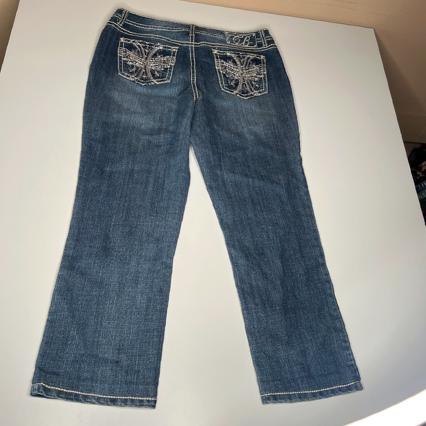 Vintage Code Bleu Jeans Marielle Slim Straight Women’s 14 / 31 Blue Rhinestone Embellishments Denim Straight Jeans Size 36" / US 14 / IT 50 - 5 Thumbnail