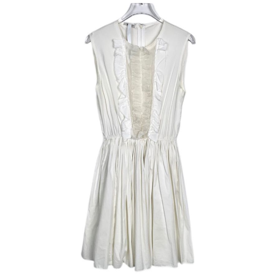Miu Miu MiuMiu] Lace Detail Round Neck Sleeveless Bodycon Dress Beig Size S / US 4 / IT 40 - 1 Thumbnail