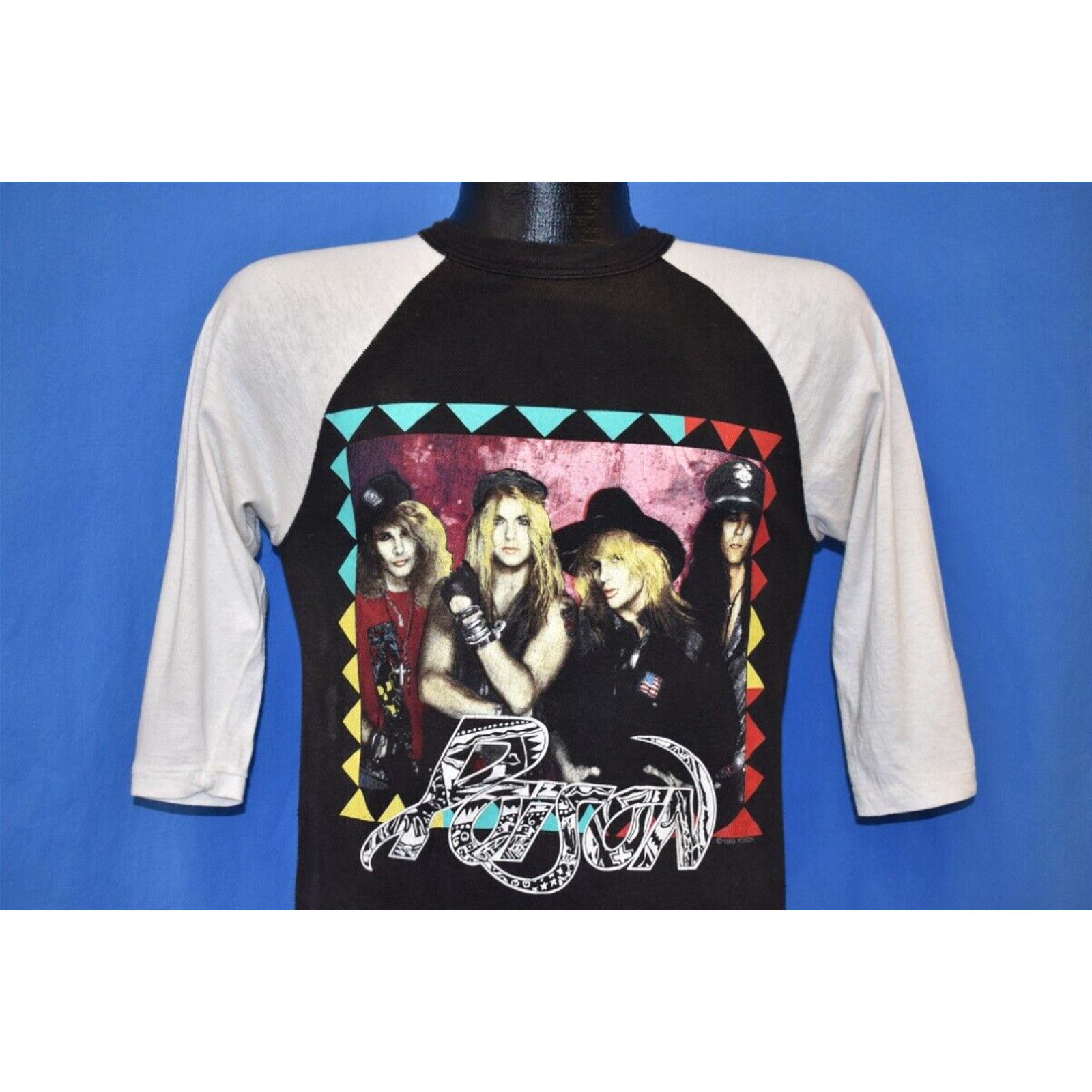 image of Vintage 80's Poison Glam Metal Bank Open Up Say Ahh Tour Concert Jersey T-Shirt S in White (Size Sm